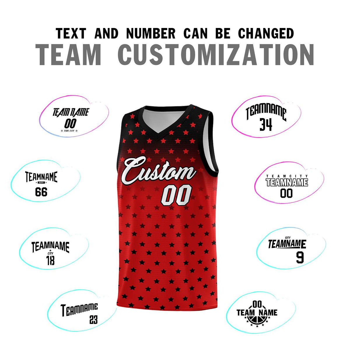 Custom Black Red Gradient Start Pattern Basketball Jersey Sets