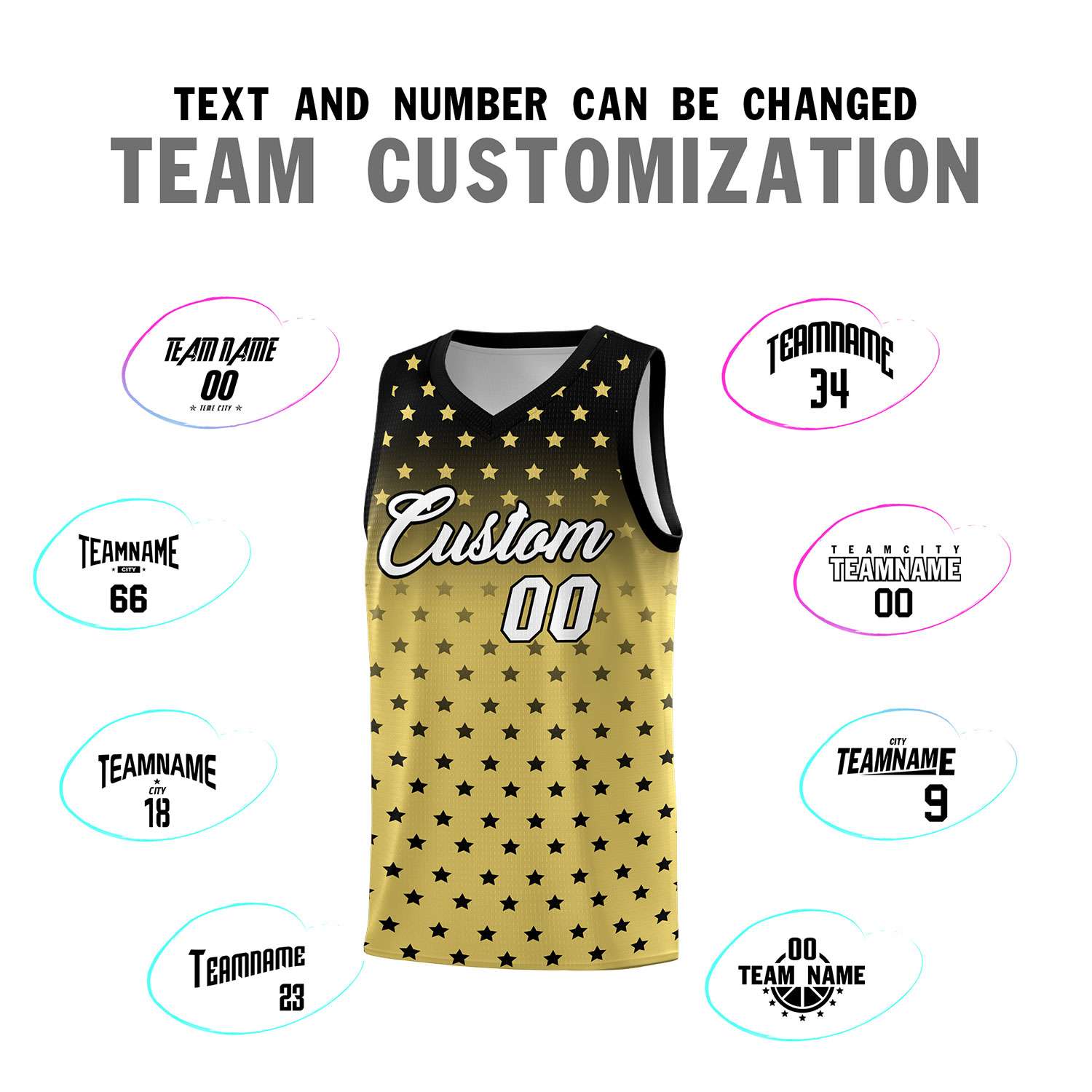Custom Black Old Gold Gradient Start Pattern Basketball Jersey Sets
