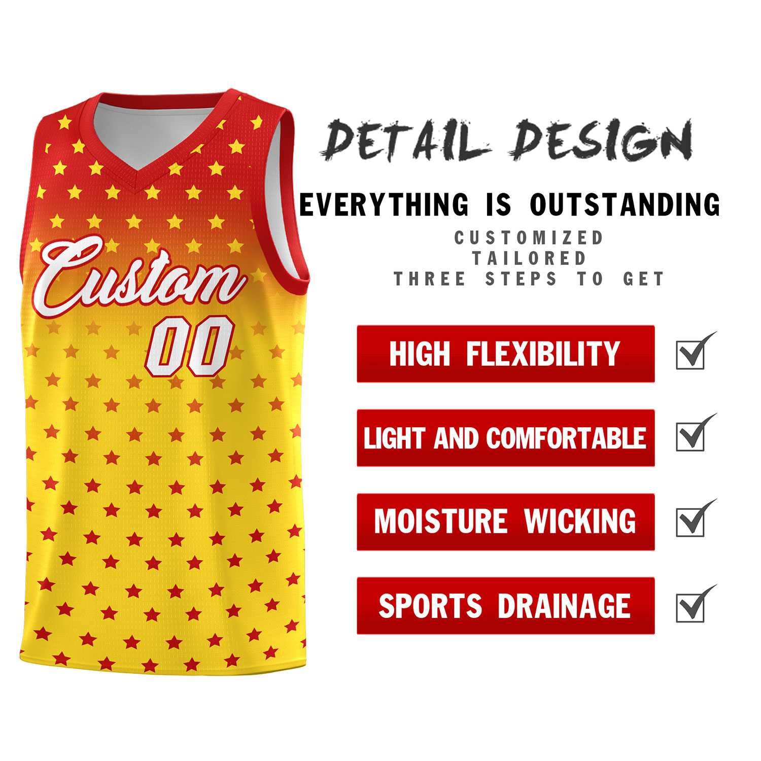 Custom Red Gold Gradient Start Pattern Basketball Jersey Sets