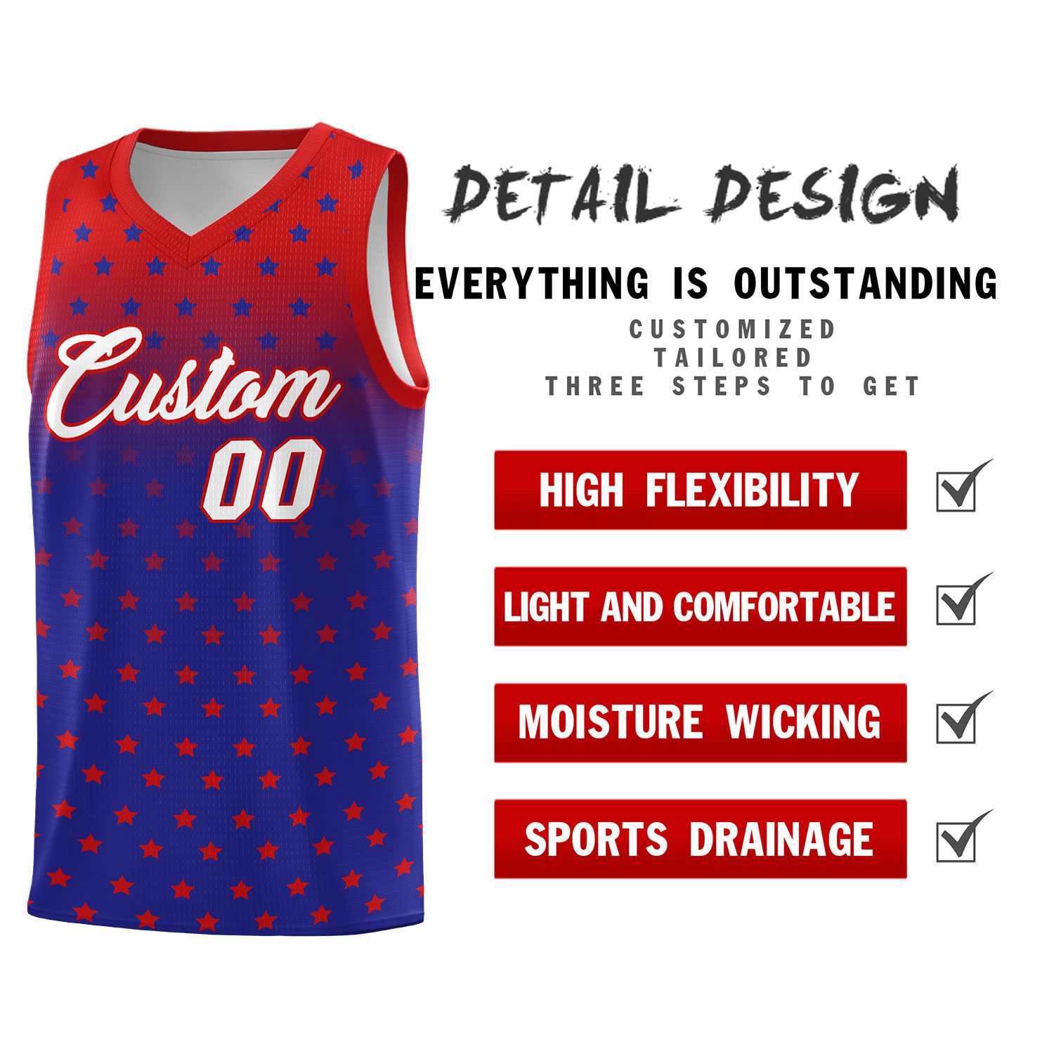 Custom Red Royal Gradient Start Pattern Basketball Jersey Sets