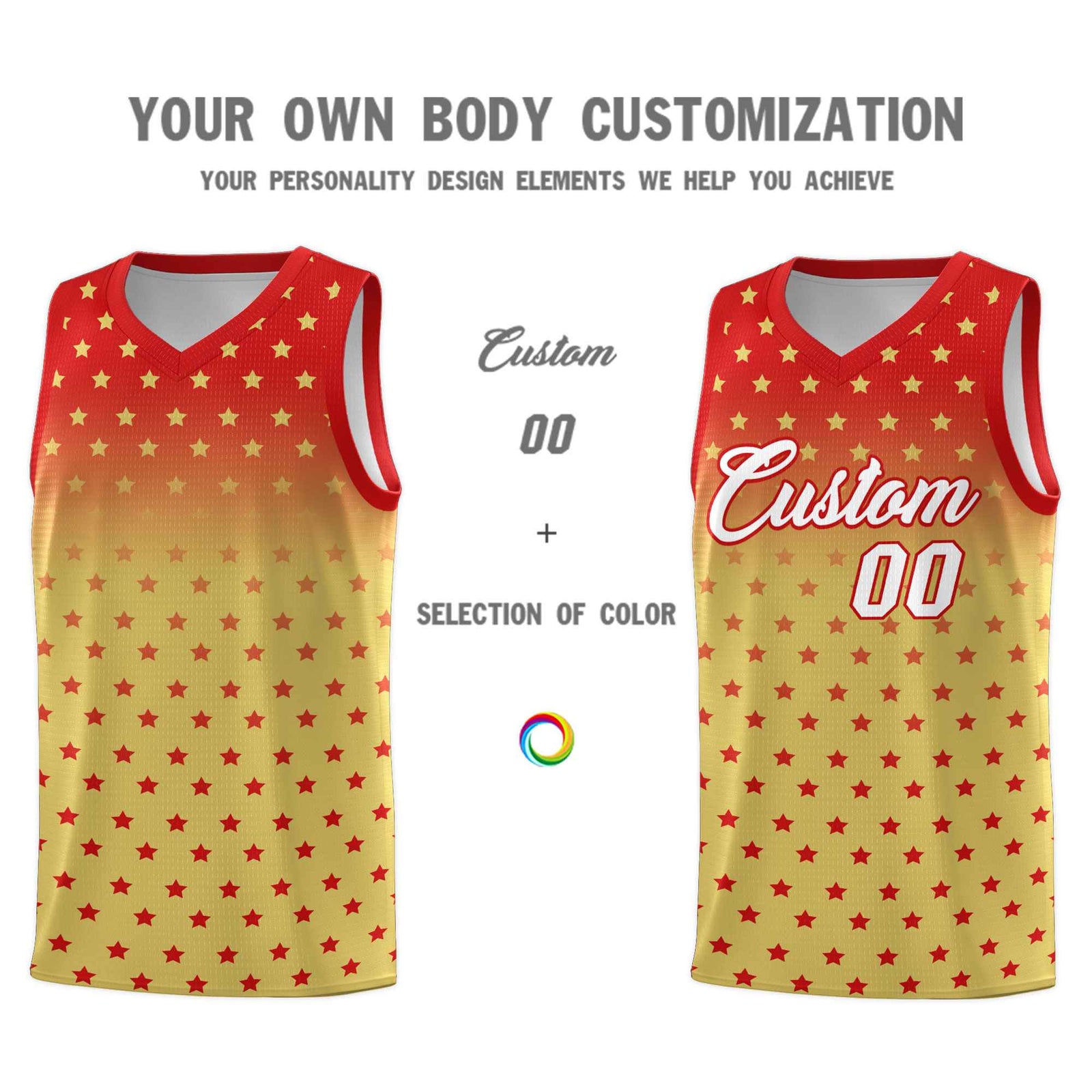 Custom Red Old Gold Gradient Start Pattern Basketball Jersey Sets