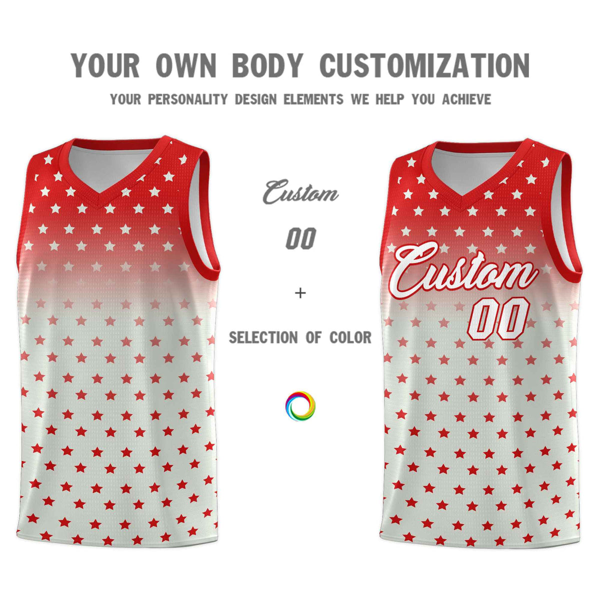 Custom Red Gray Gradient Start Pattern Basketball Jersey Sets