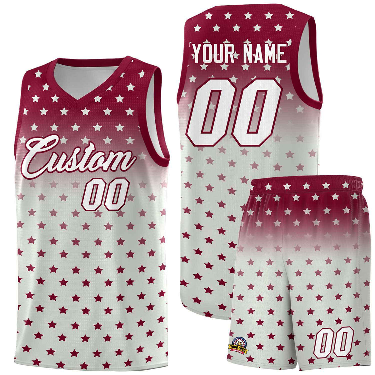 Custom Crimson Gray Gradient Start Pattern Basketball Jersey Sets