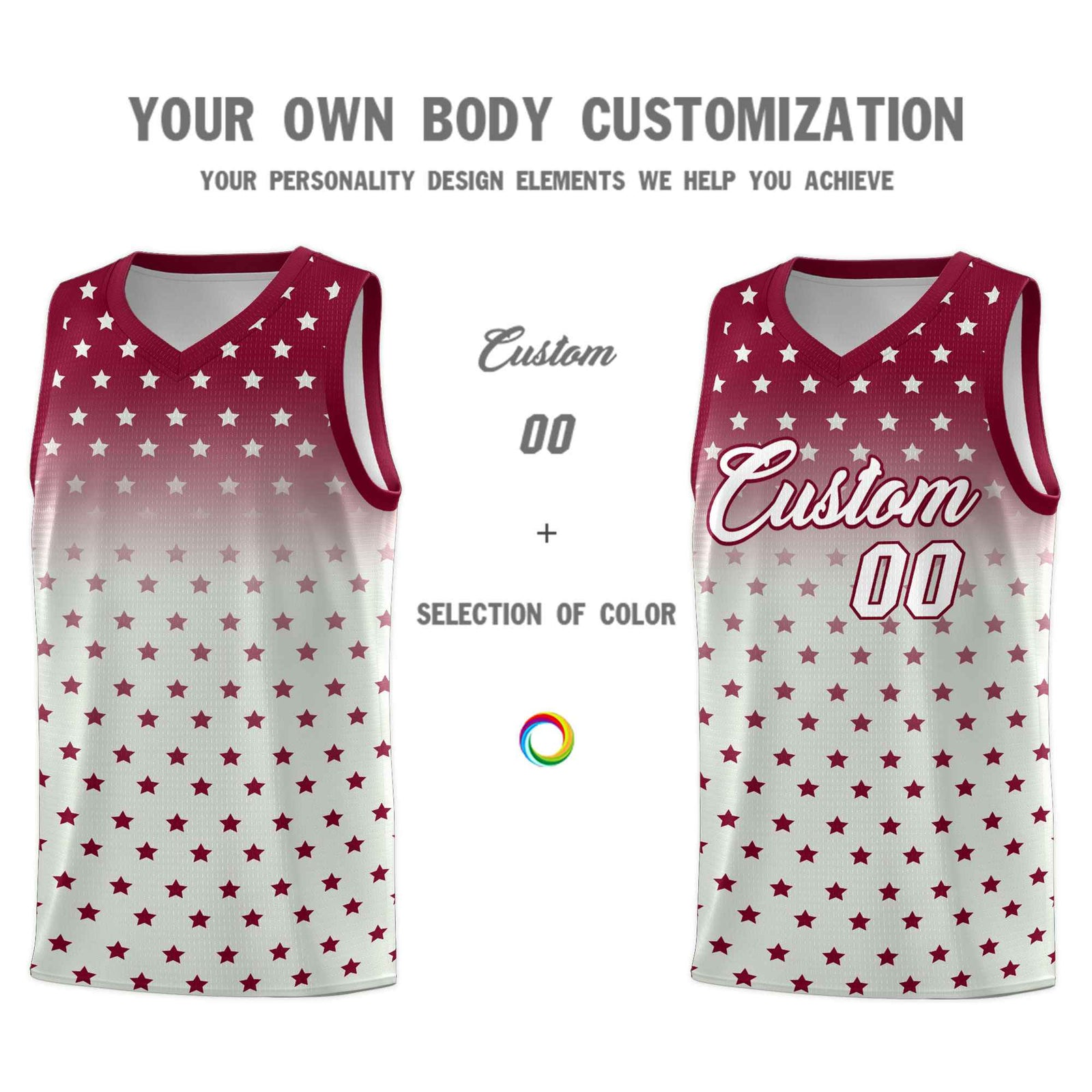 Custom Crimson Gray Gradient Start Pattern Basketball Jersey Sets