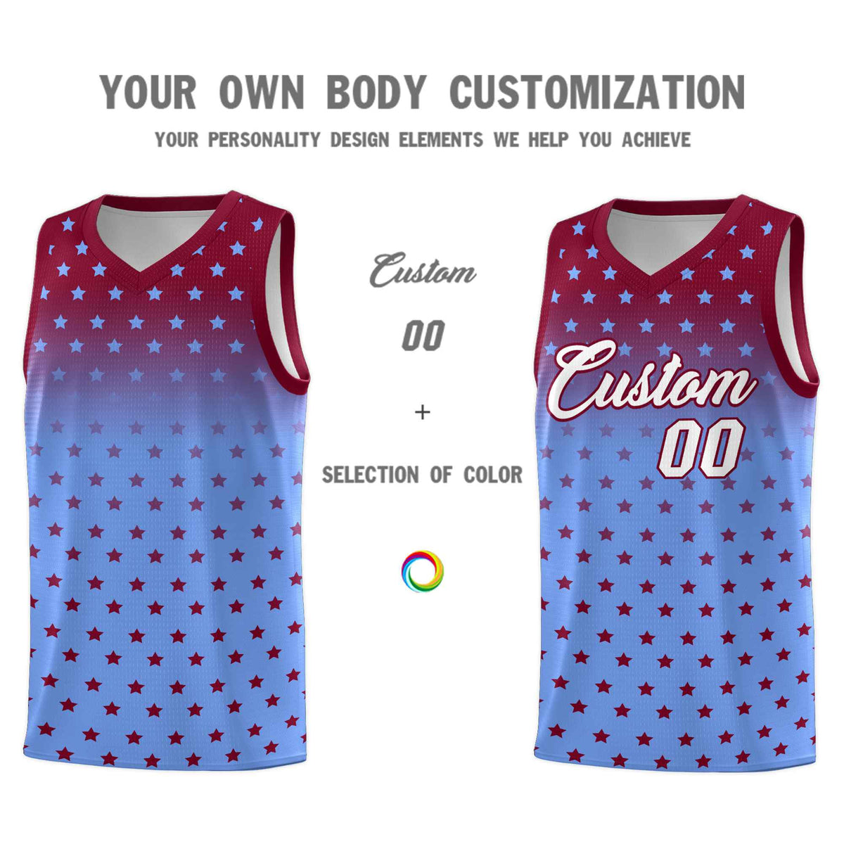Custom Crimson Light Blue Gradient Start Pattern Basketball Jersey Sets