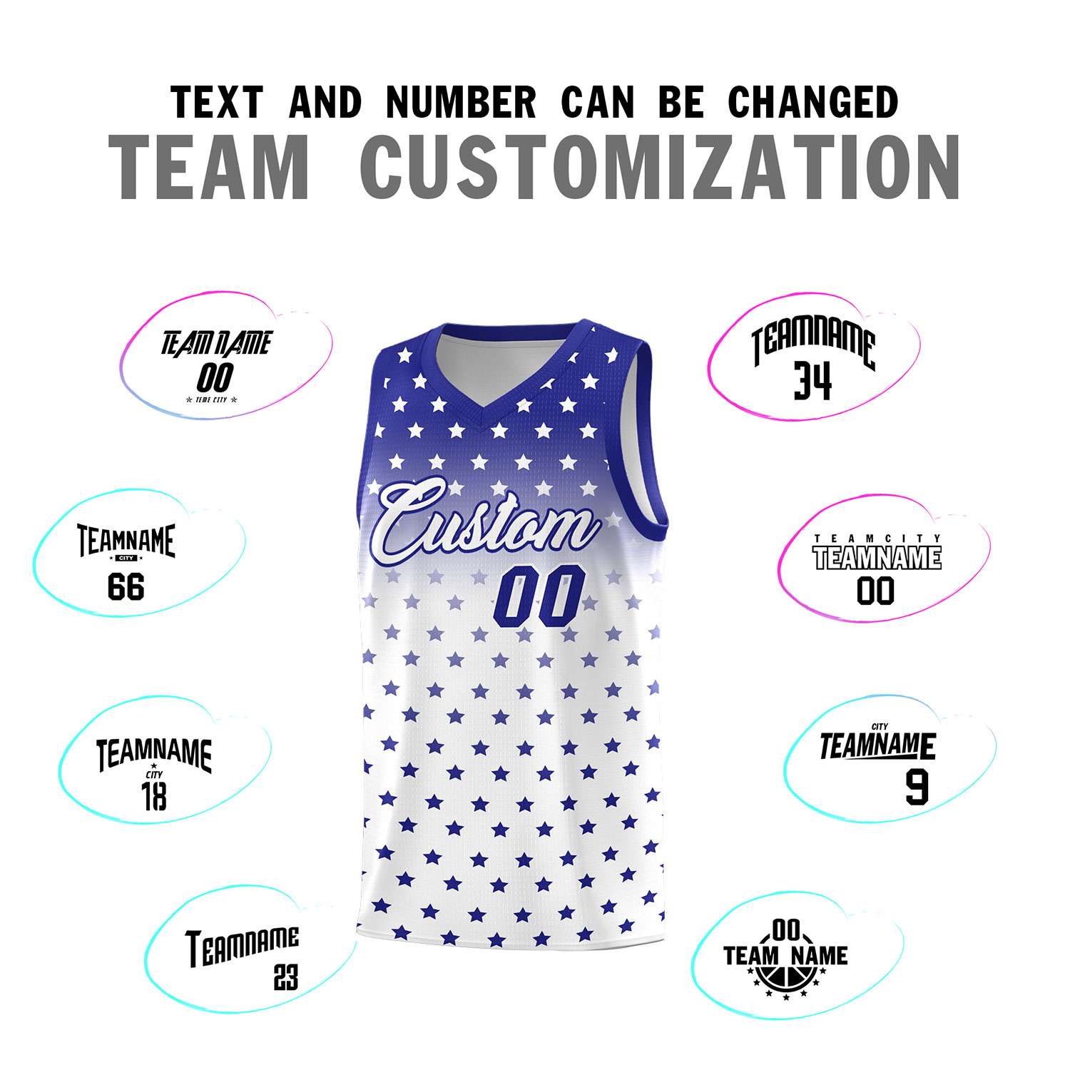Custom Royal White Gradient Start Pattern Basketball Jersey Sets