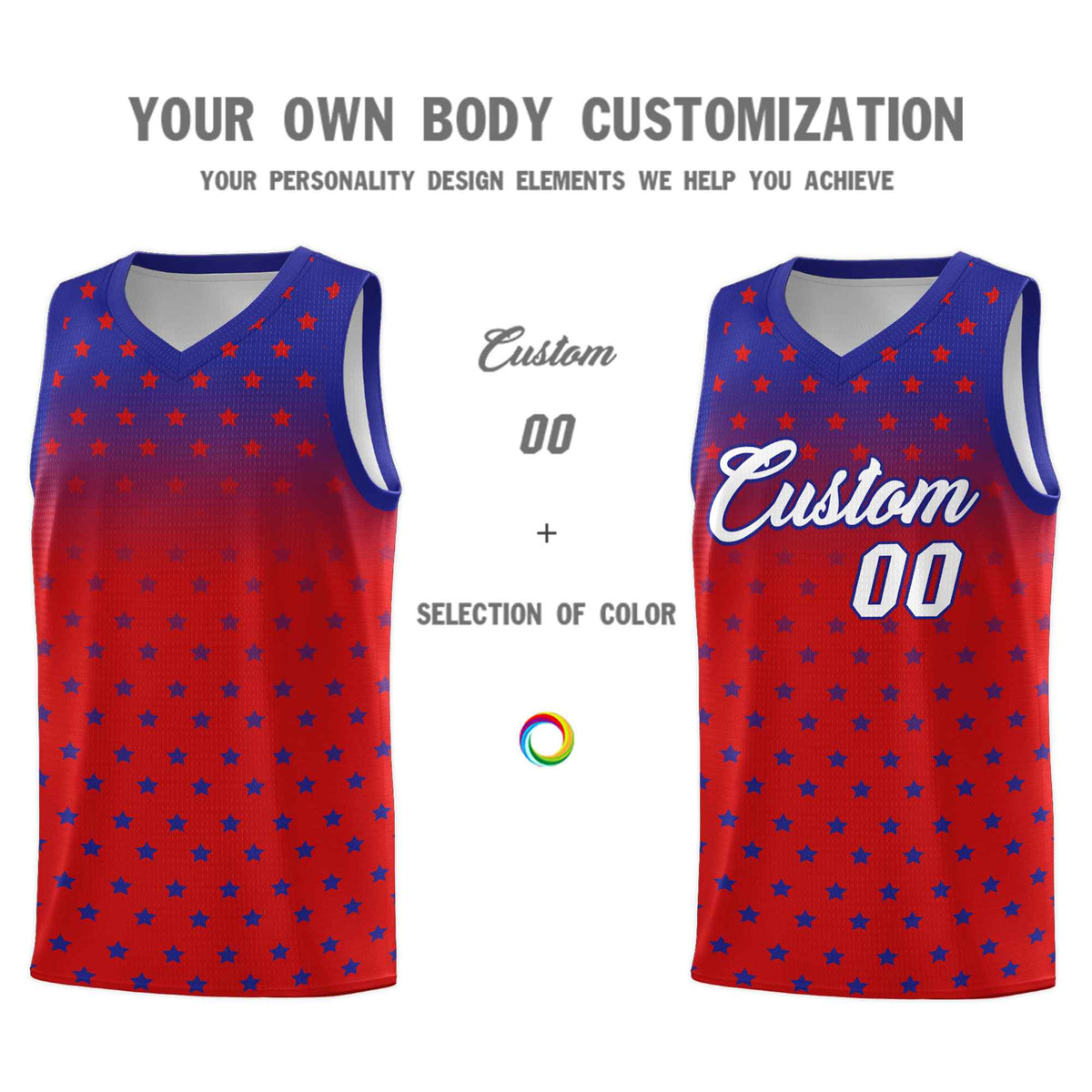 Custom Royal Red Gradient Start Pattern Basketball Jersey Sets
