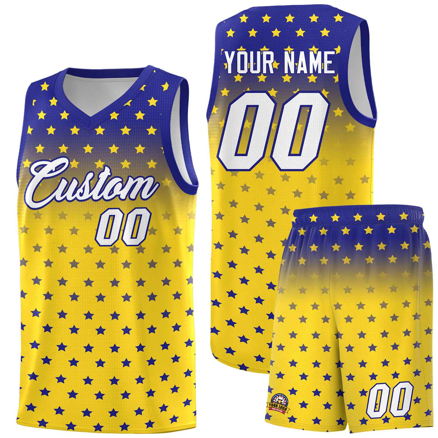 Custom Royal Gold Gradient Start Pattern Basketball Jersey Sets