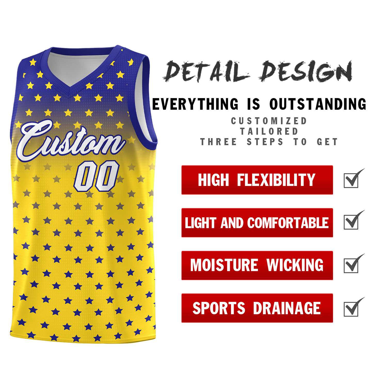 Custom Royal Gold Gradient Start Pattern Basketball Jersey Sets