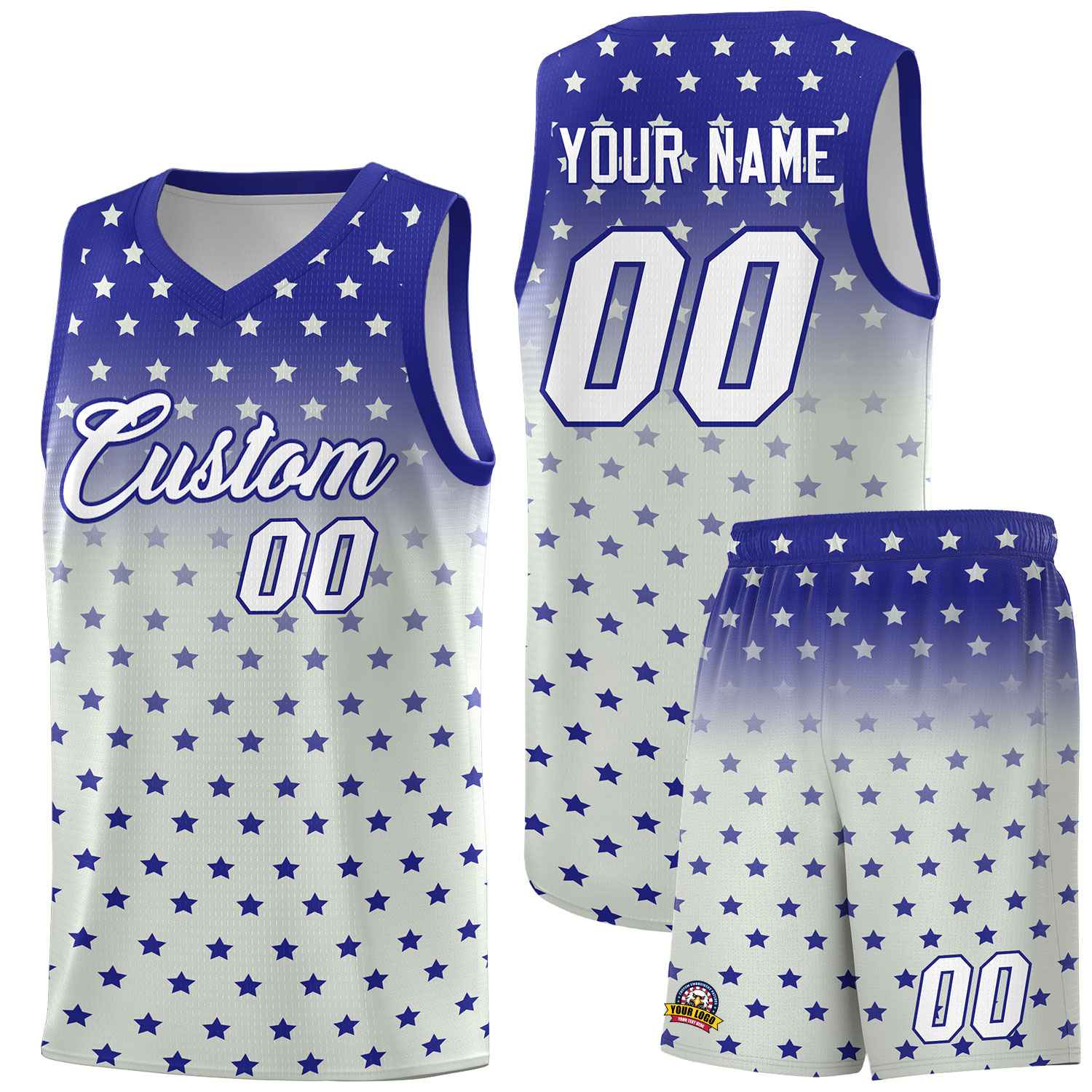 Custom Royal Gray Gradient Start Pattern Basketball Jersey Sets