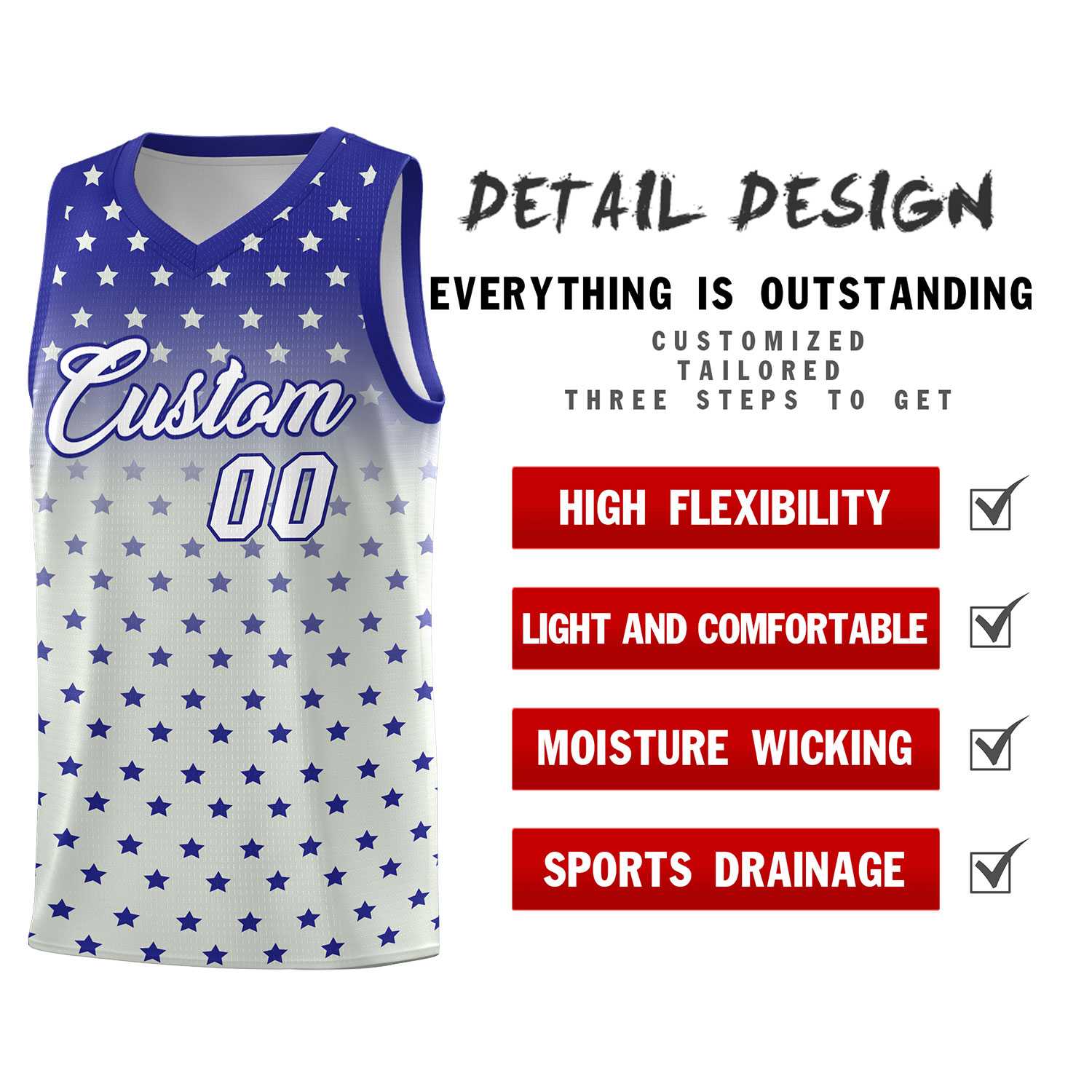 Custom Royal Gray Gradient Start Pattern Basketball Jersey Sets