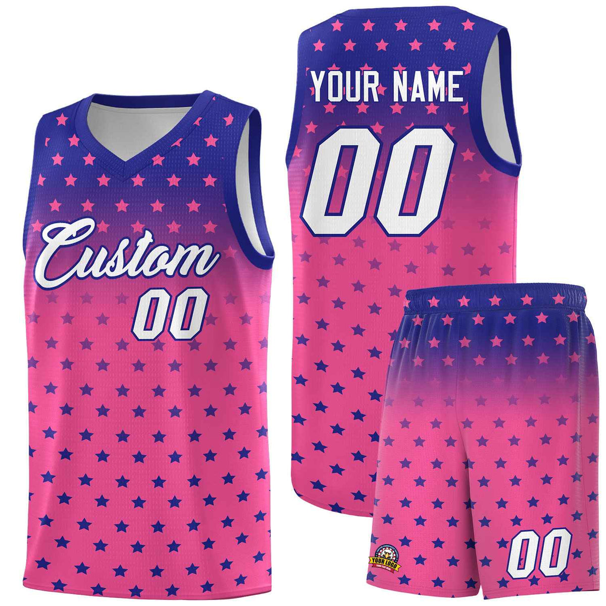 Custom Royal Pink Gradient Start Pattern Basketball Jersey Sets