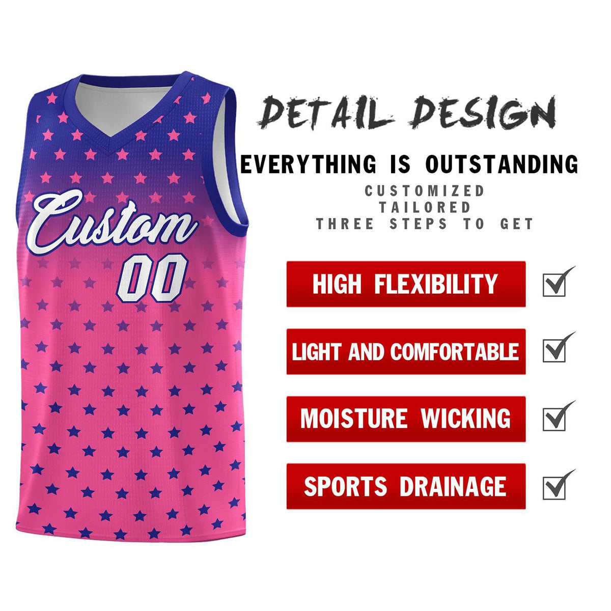 Custom Royal Pink Gradient Start Pattern Basketball Jersey Sets