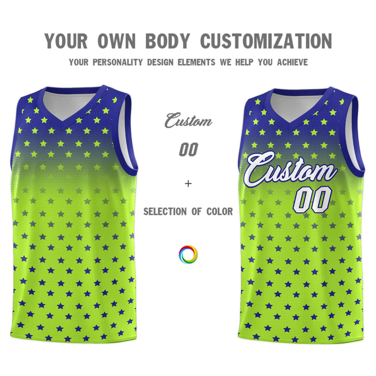 Custom Royal Light Green Gradient Start Pattern Basketball Jersey Sets