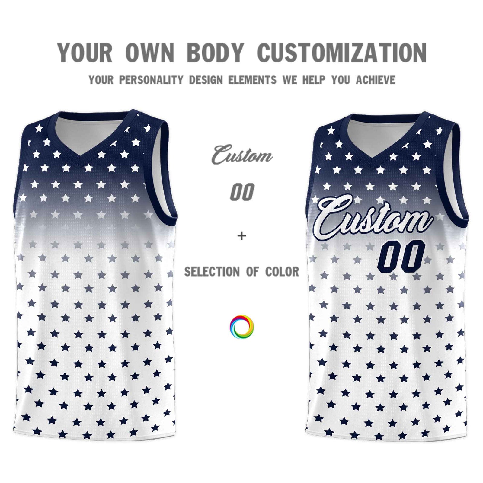 Custom Navy White Gradient Start Pattern Basketball Jersey Sets