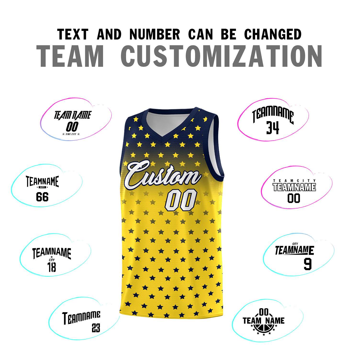 Custom Navy Gold Gradient Start Pattern Basketball Jersey Sets