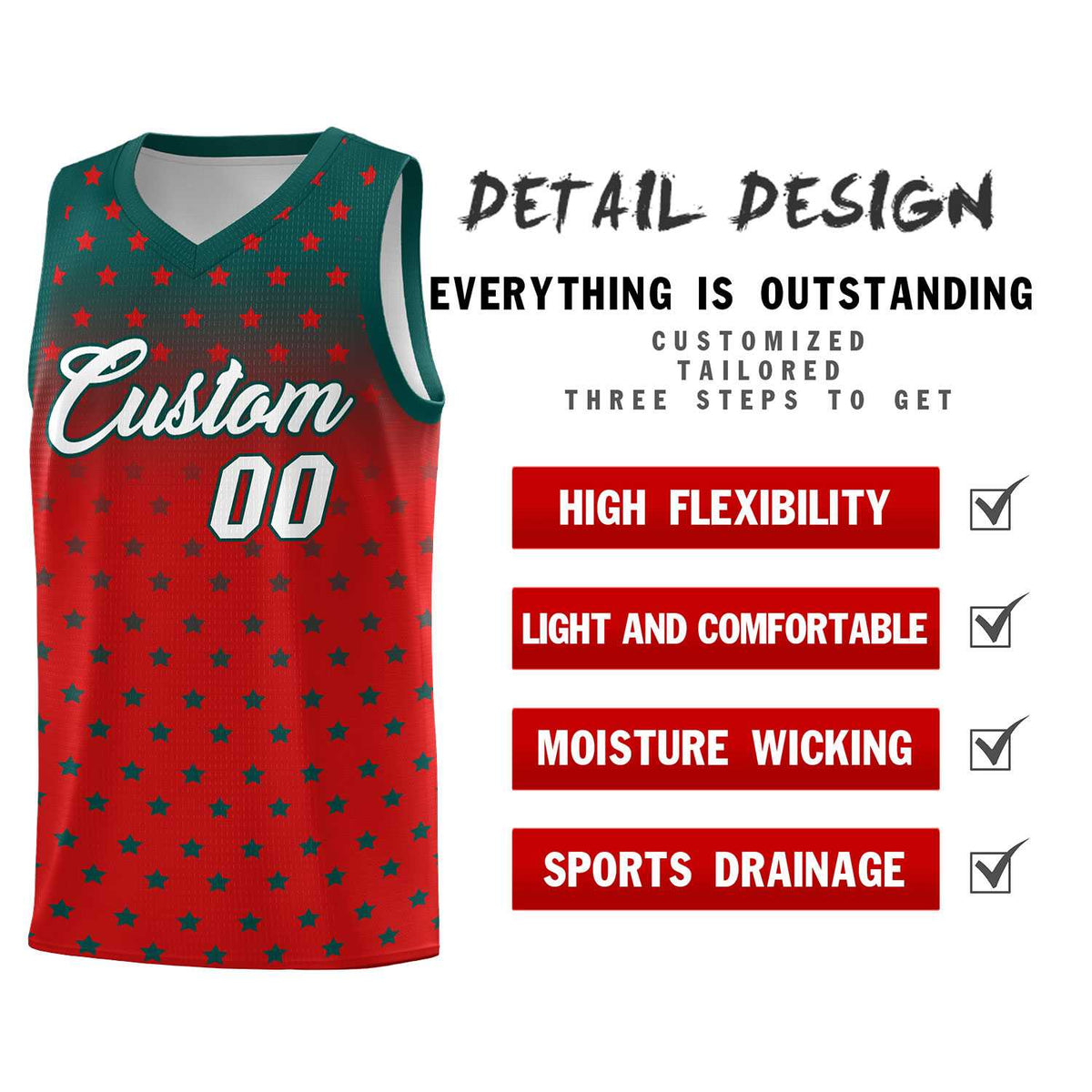 Custom Midnight Green Red Gradient Start Pattern Basketball Jersey Sets