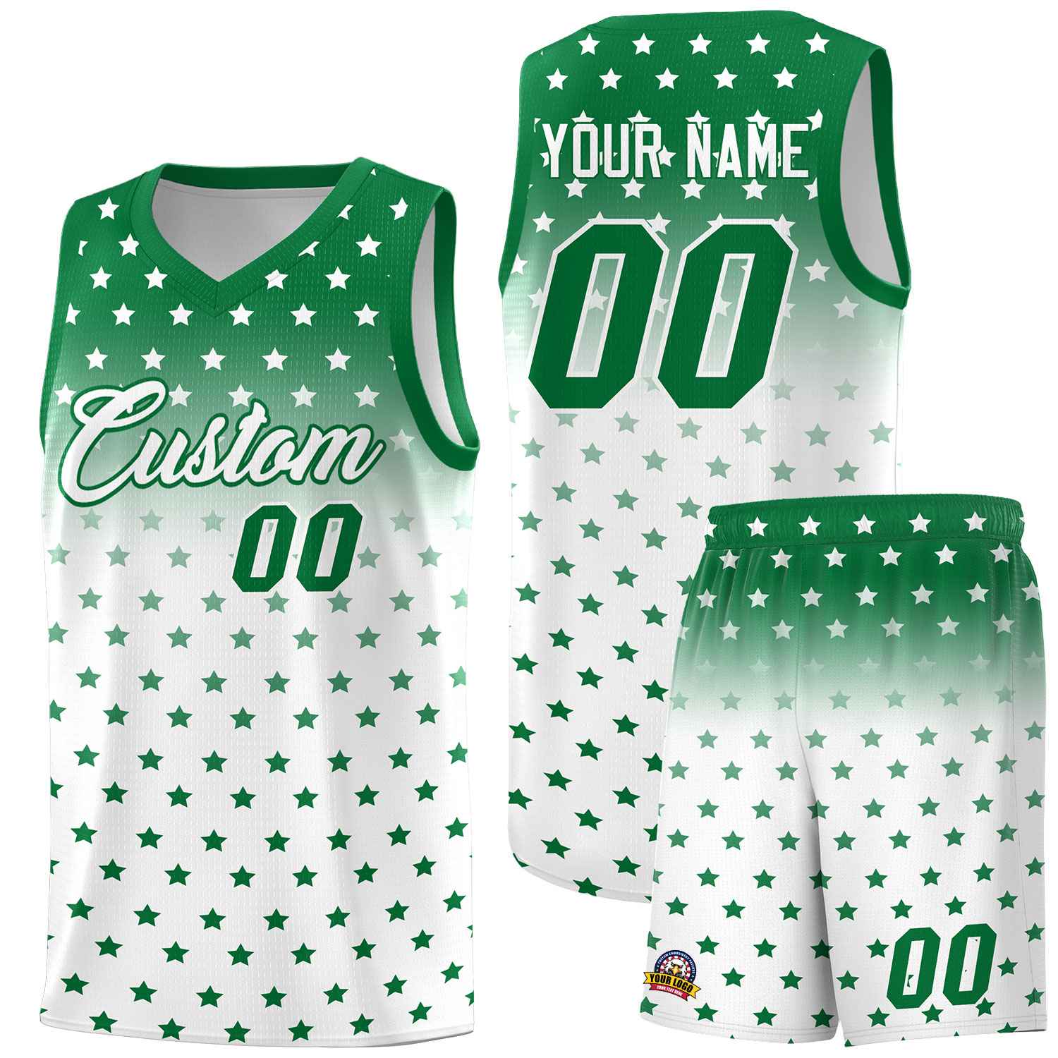 Custom Kelly Green White Gradient Start Pattern Basketball Jersey Sets