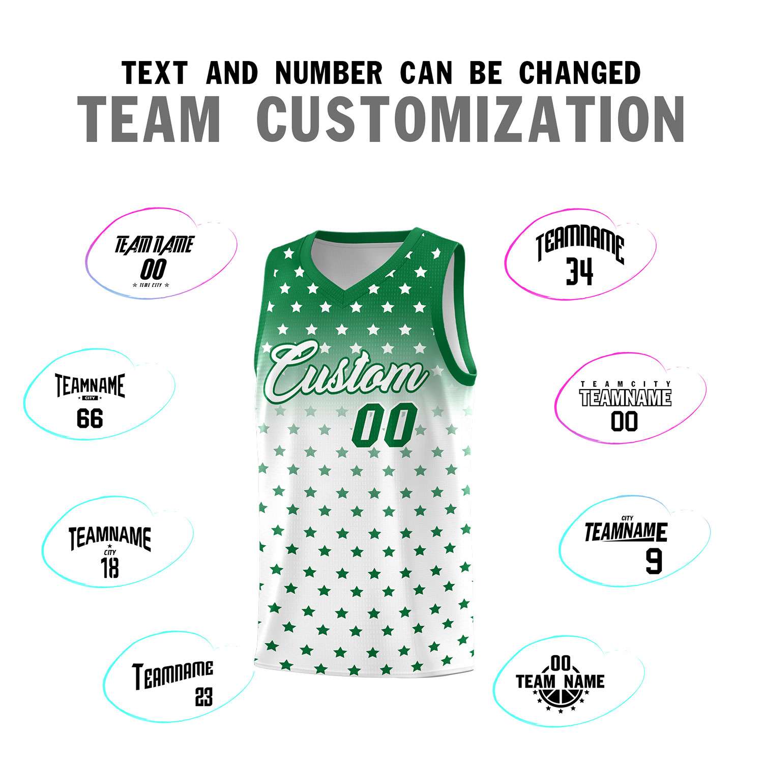Custom Kelly Green White Gradient Start Pattern Basketball Jersey Sets