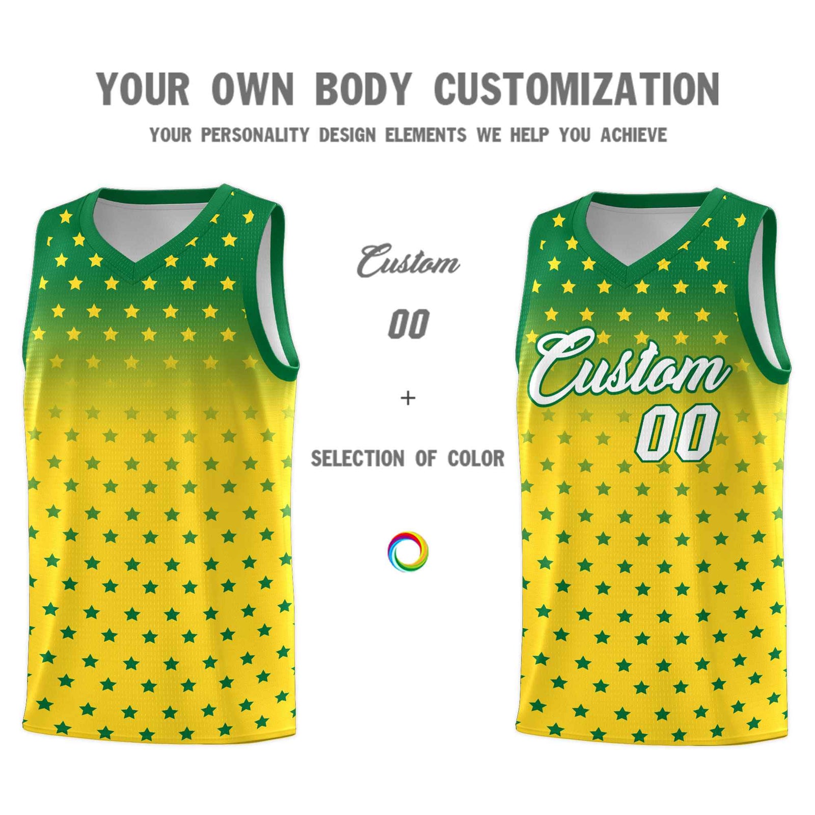 Custom Kelly Green Gold Gradient Start Pattern Basketball Jersey Sets