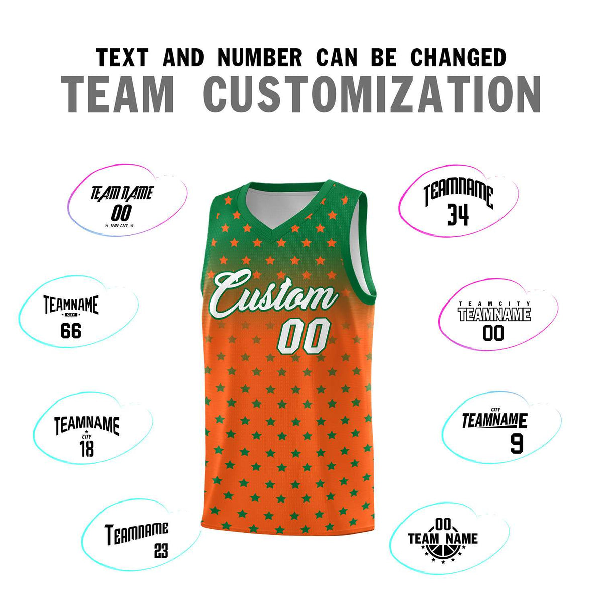 Custom Kelly Green Orange Gradient Start Pattern Basketball Jersey Sets