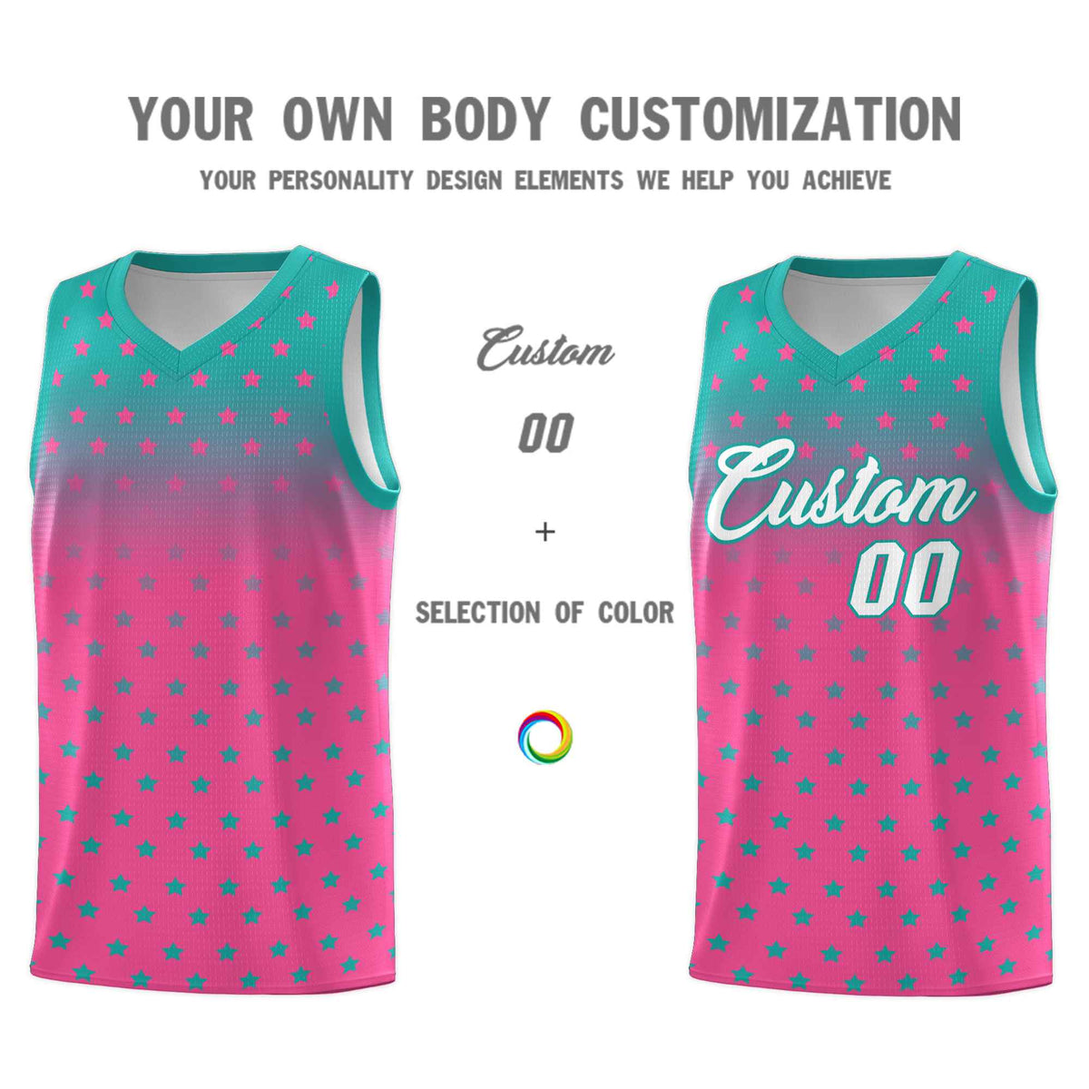 Custom Aqua Pink Gradient Start Pattern Basketball Jersey Sets