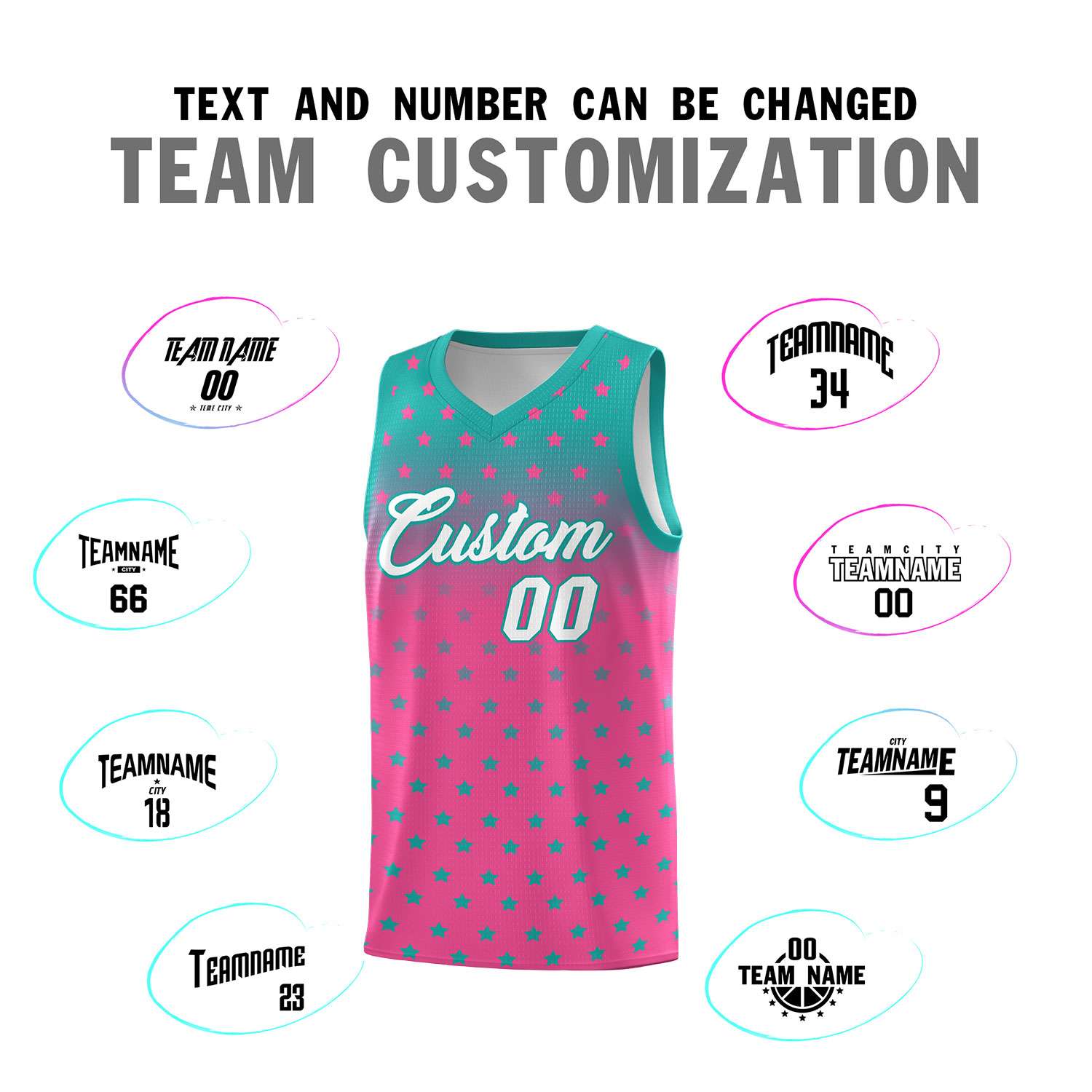 Custom Aqua Pink Gradient Start Pattern Basketball Jersey Sets