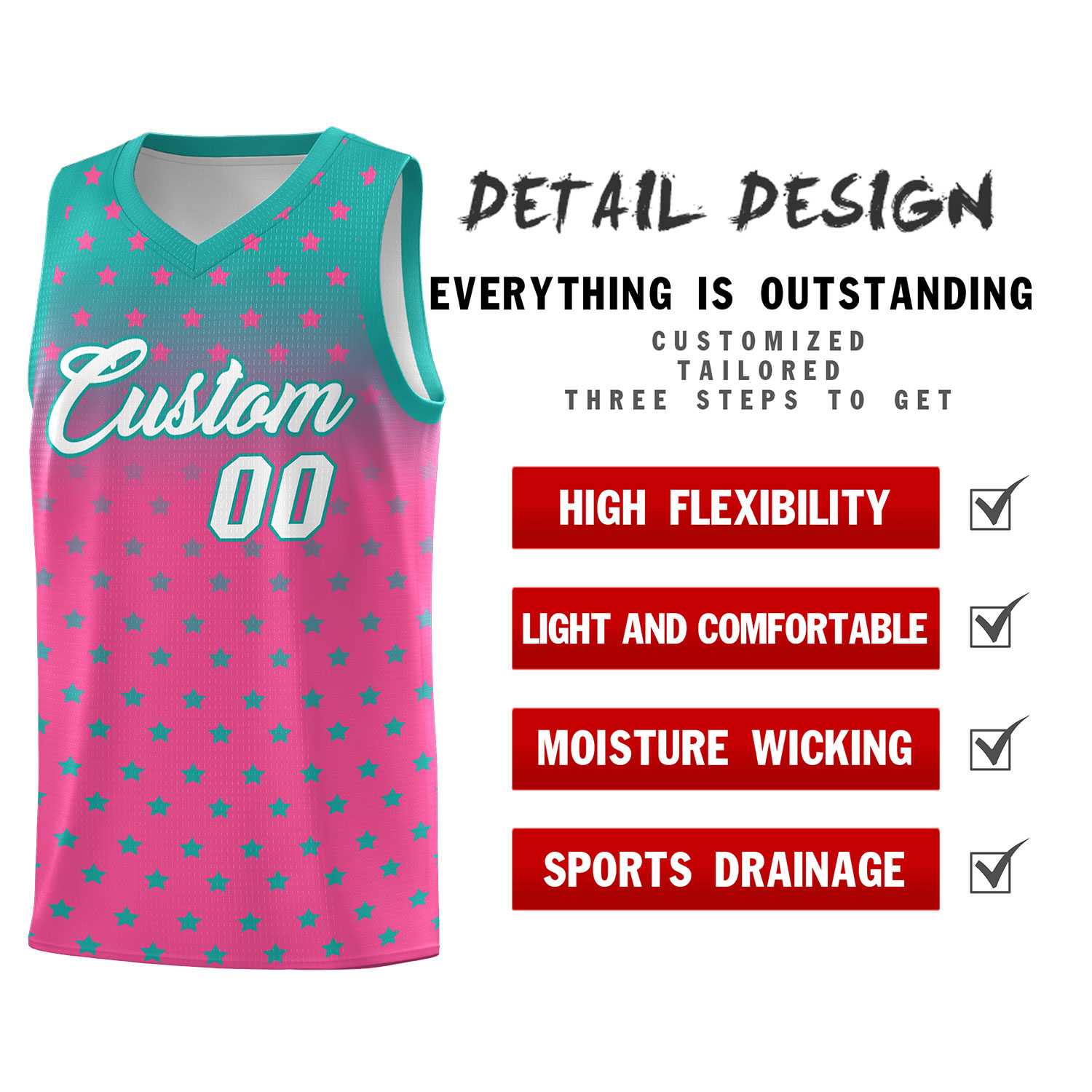 Custom Aqua Pink Gradient Start Pattern Basketball Jersey Sets