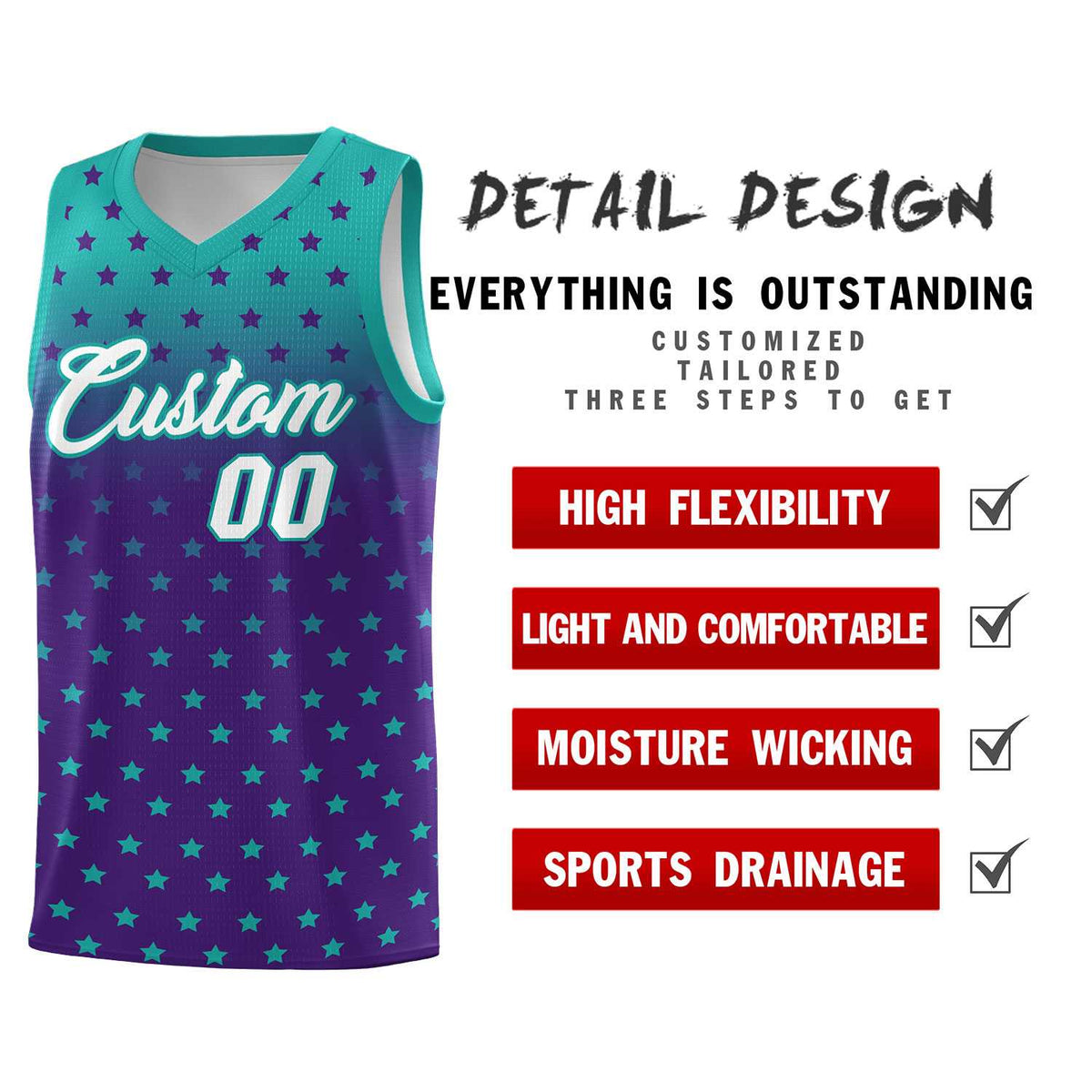 Custom Aqua Purple Gradient Start Pattern Basketball Jersey Sets