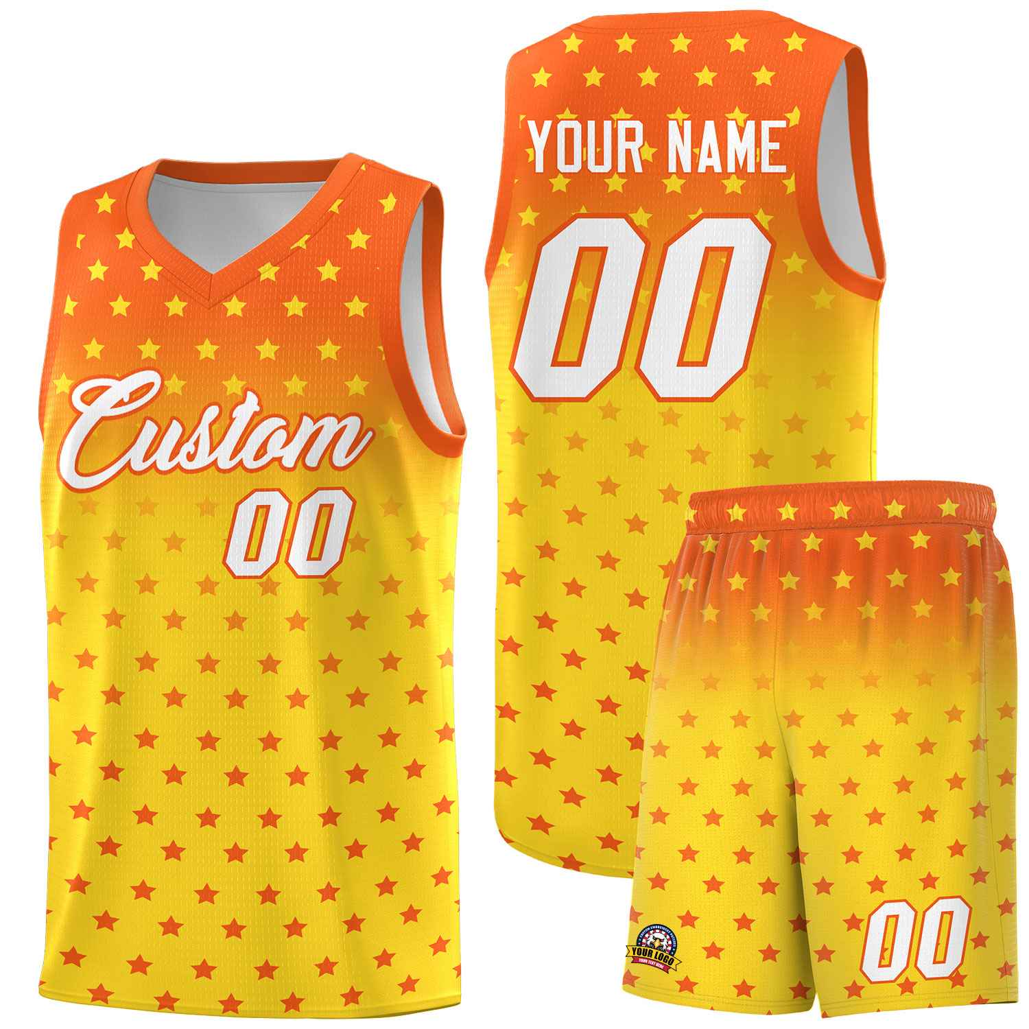 Custom Orange Gold Gradient Start Pattern Basketball Jersey Sets