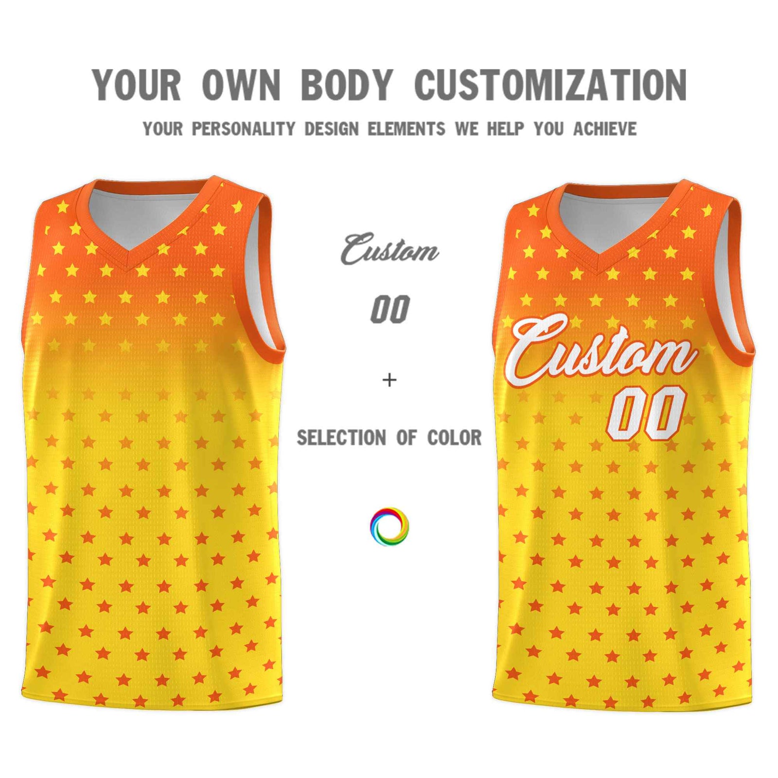 Custom Orange Gold Gradient Start Pattern Basketball Jersey Sets