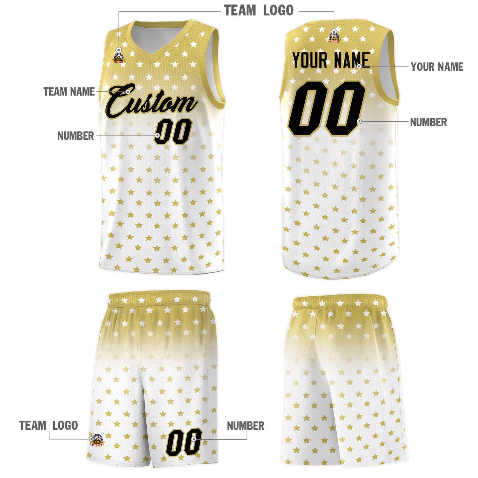 Custom Old Gold White Gradient Start Pattern Basketball Jersey Sets