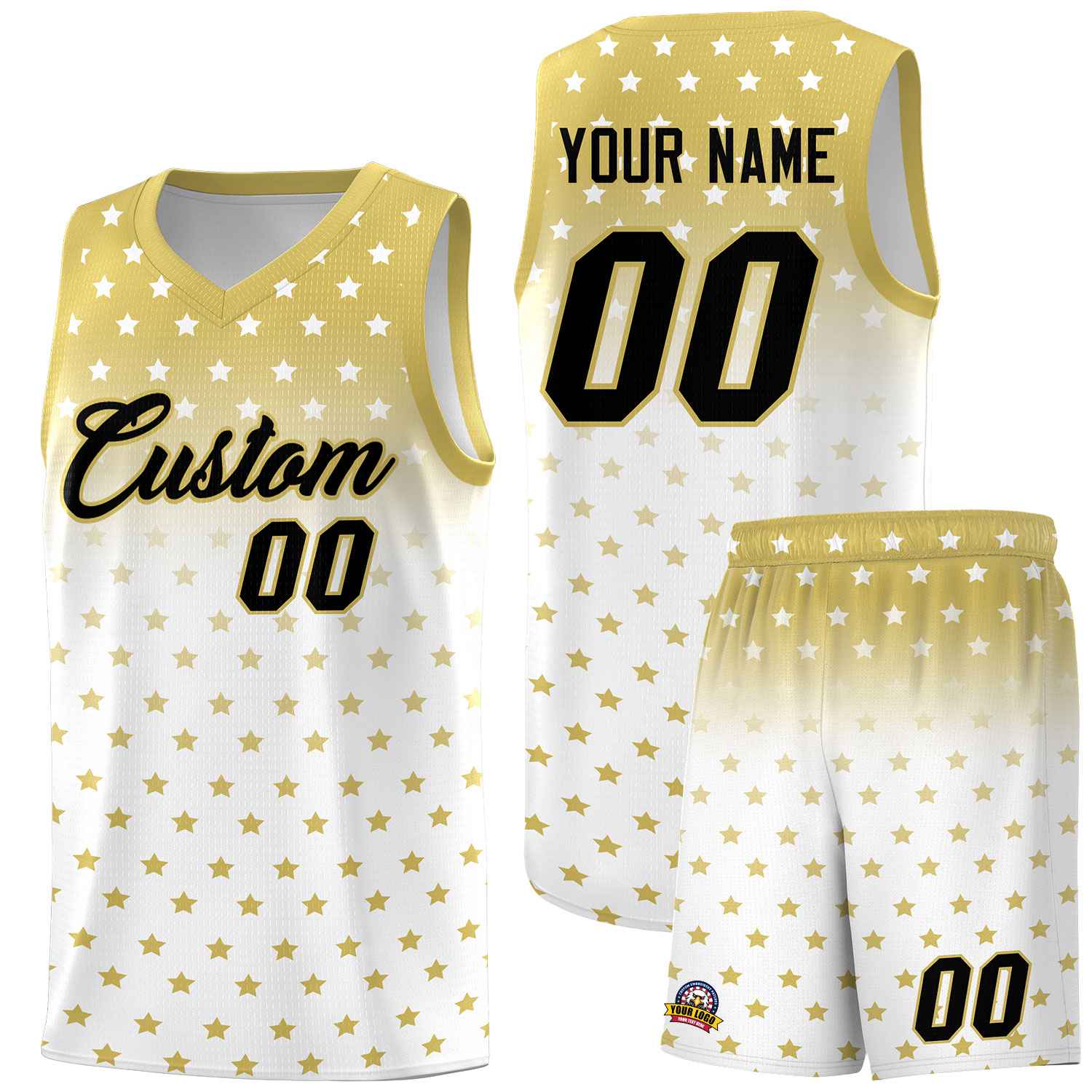 Custom Old Gold White Gradient Start Pattern Basketball Jersey Sets