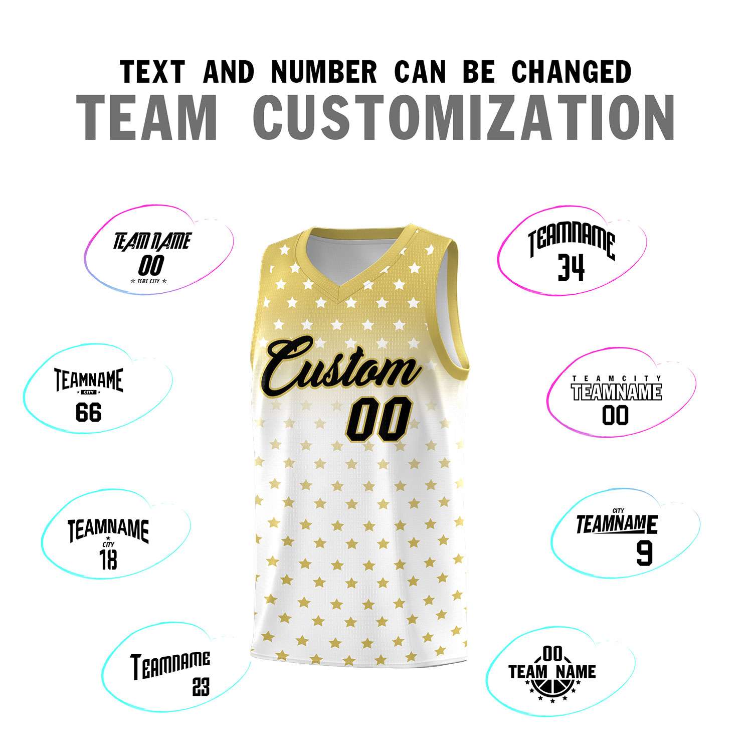 Custom Old Gold White Gradient Start Pattern Basketball Jersey Sets