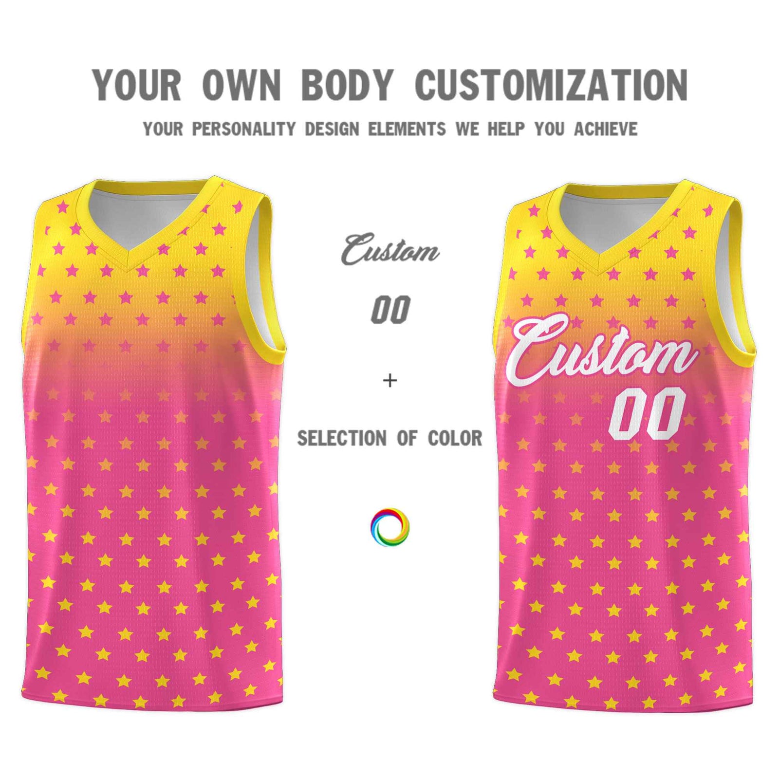 Custom Gold Pink Gradient Start Pattern Basketball Jersey Sets