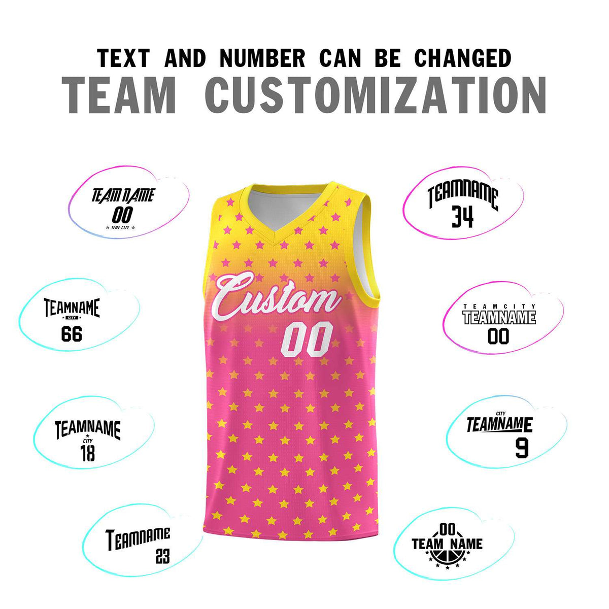 Custom Gold Pink Gradient Start Pattern Basketball Jersey Sets