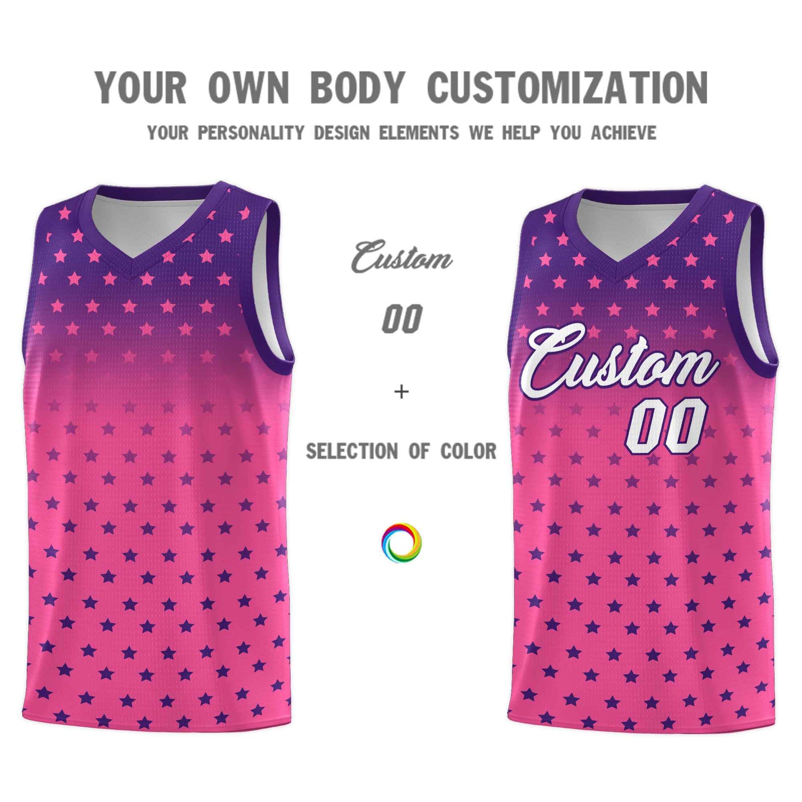 Custom Purple Pink Gradient Start Pattern Basketball Jersey Sets