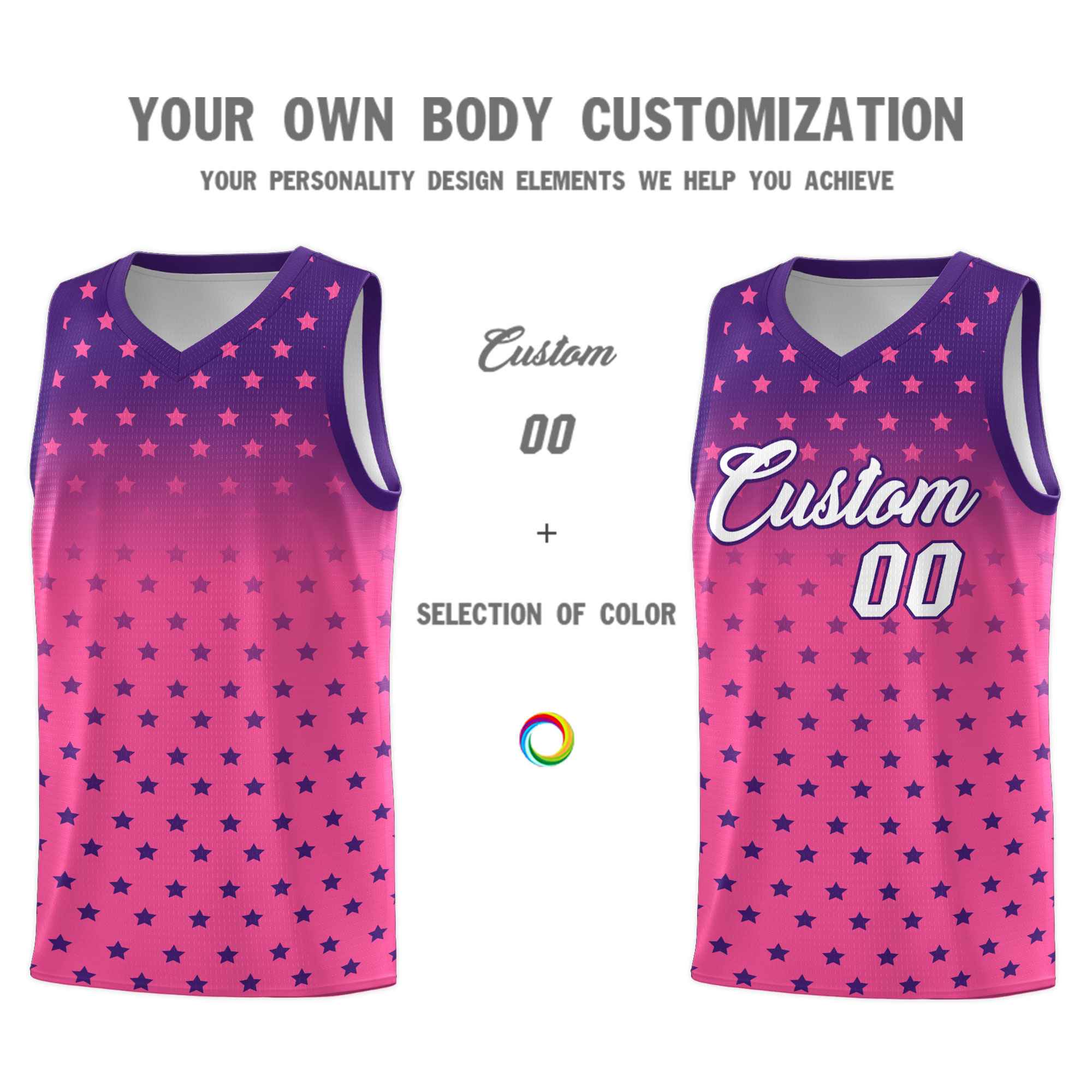 Custom Purple Pink Gradient Start Pattern Basketball Jersey Sets