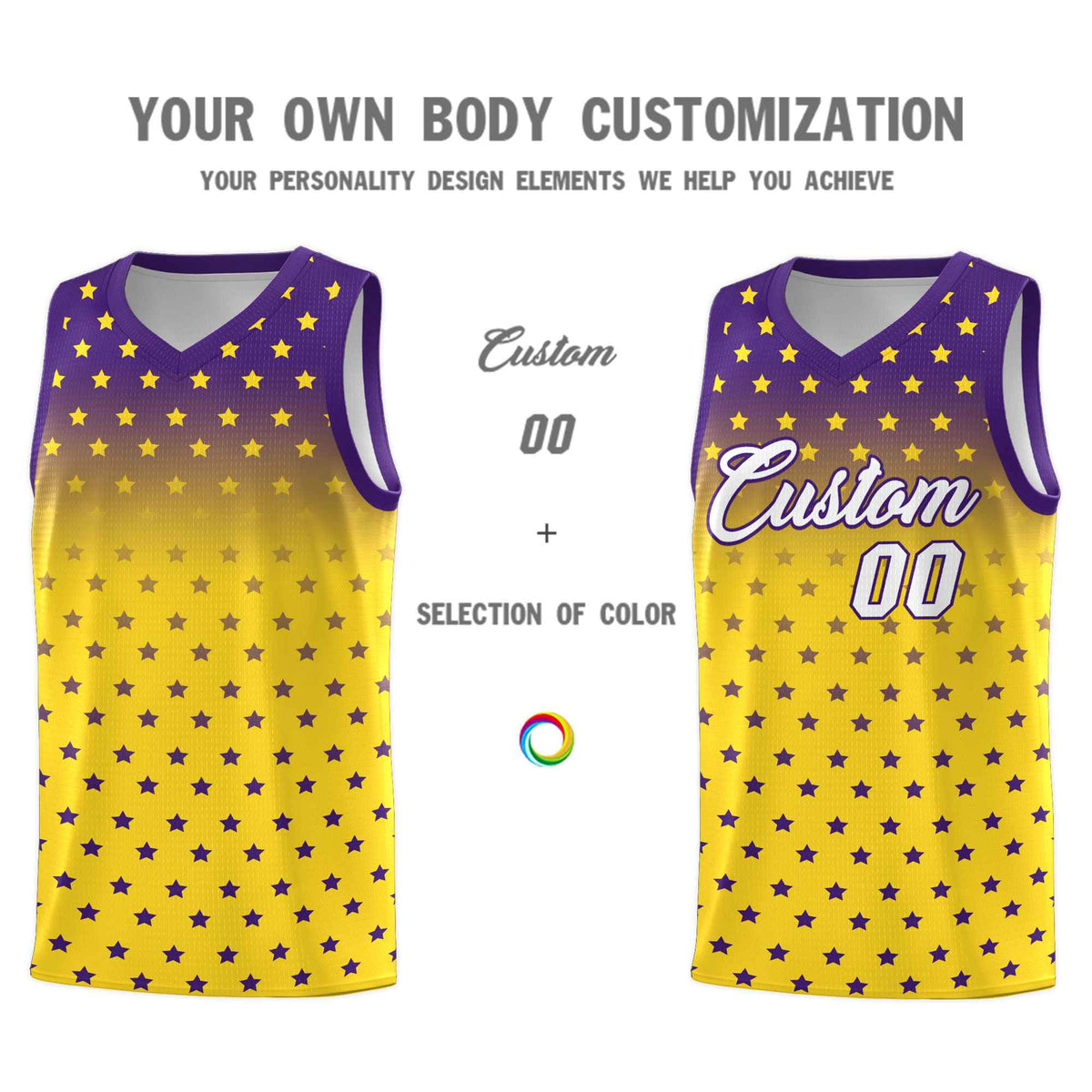 Custom Purple Gold Gradient Start Pattern Basketball Jersey Sets