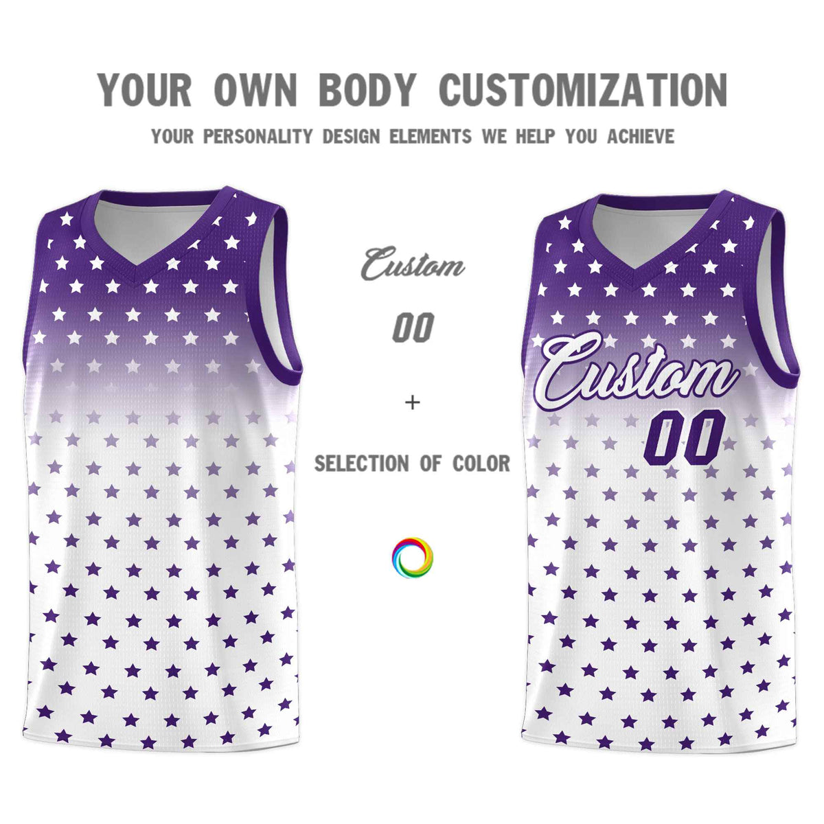 Custom Purple White Gradient Start Pattern Basketball Jersey Sets
