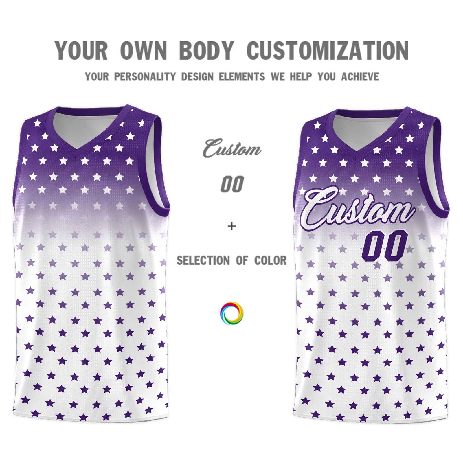 Custom Purple White Gradient Start Pattern Basketball Jersey Sets