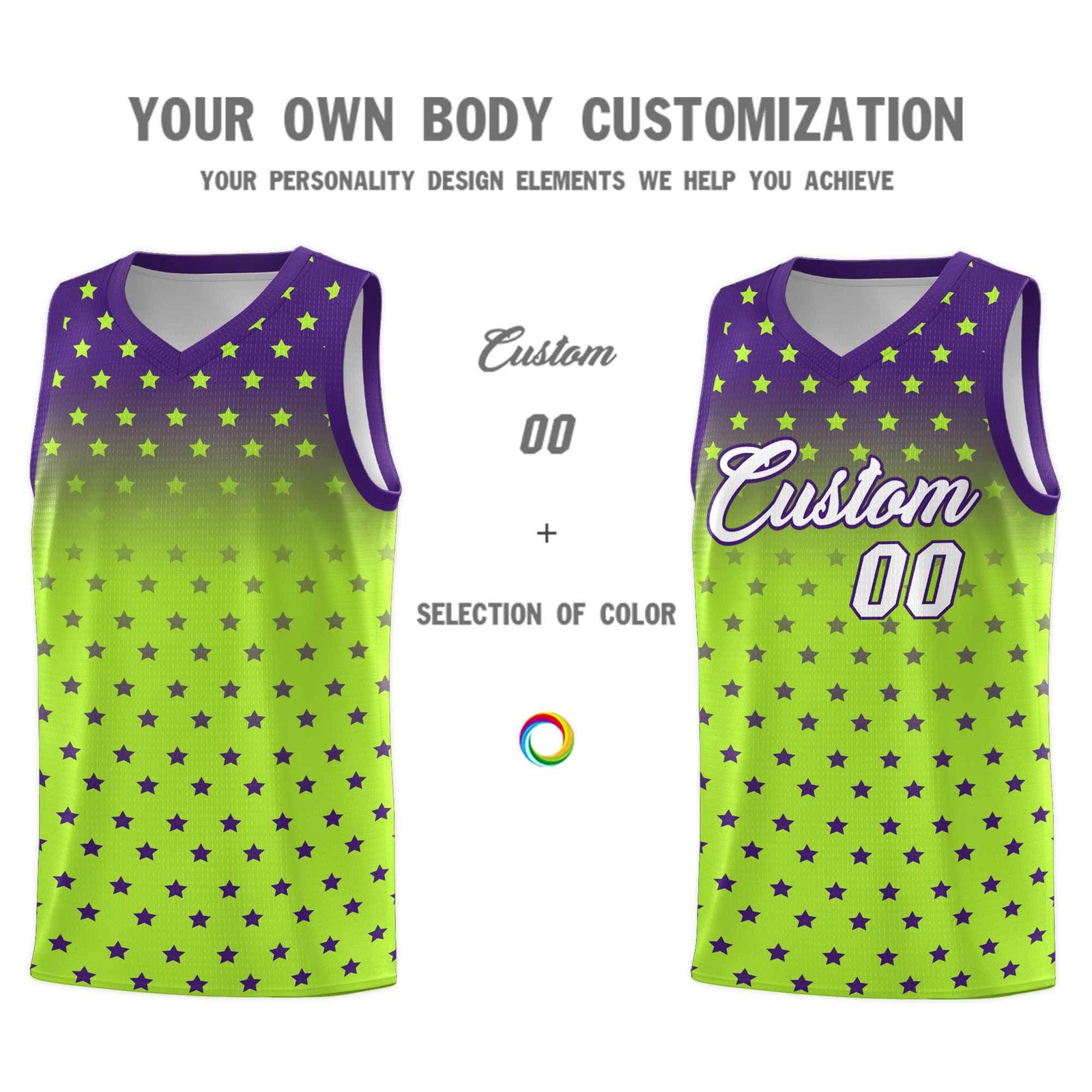 Custom Purple Light Green Gradient Start Pattern Basketball Jersey Sets