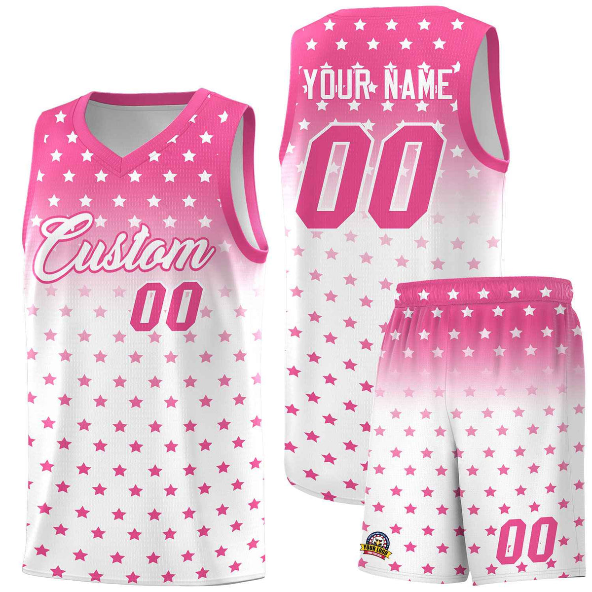 Custom Pink White Gradient Start Pattern Basketball Jersey Sets