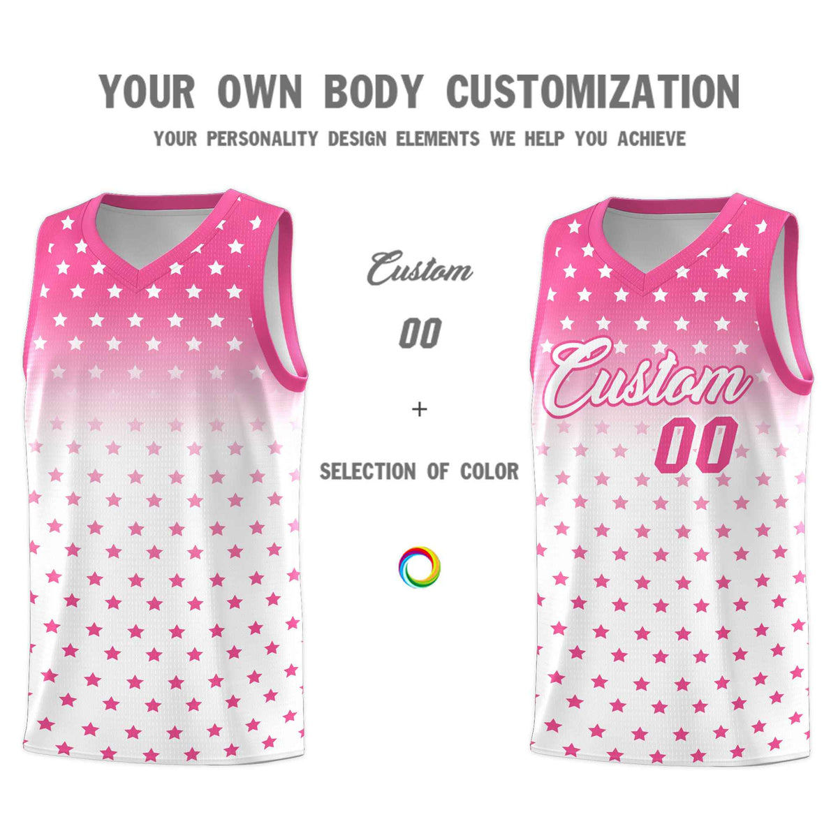 Custom Pink White Gradient Start Pattern Basketball Jersey Sets
