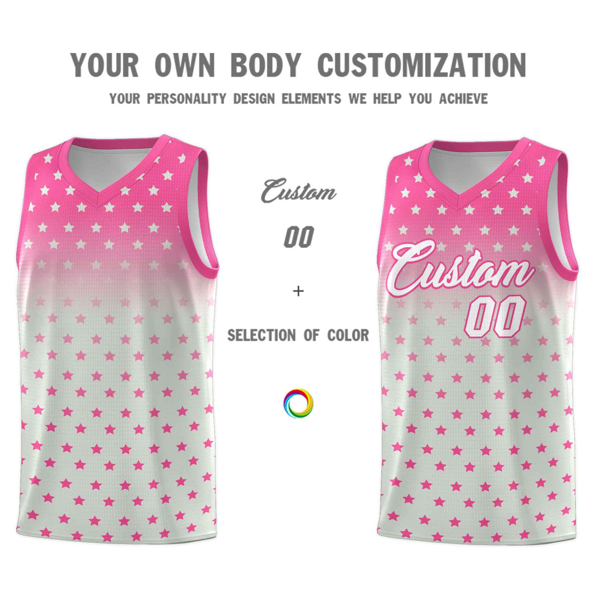 Custom Pink Gray Gradient Start Pattern Basketball Jersey Sets