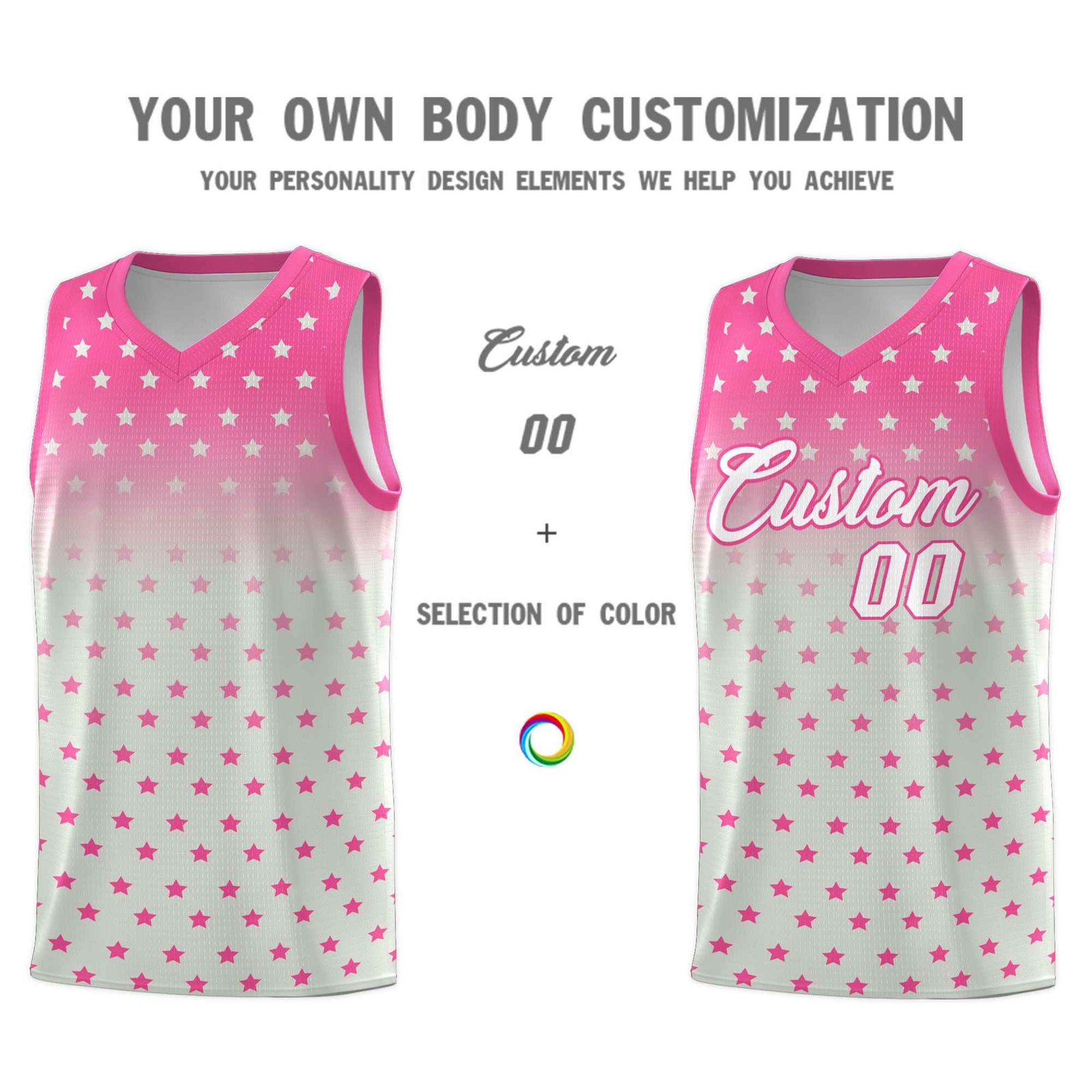 Custom Pink Gray Gradient Start Pattern Basketball Jersey Sets