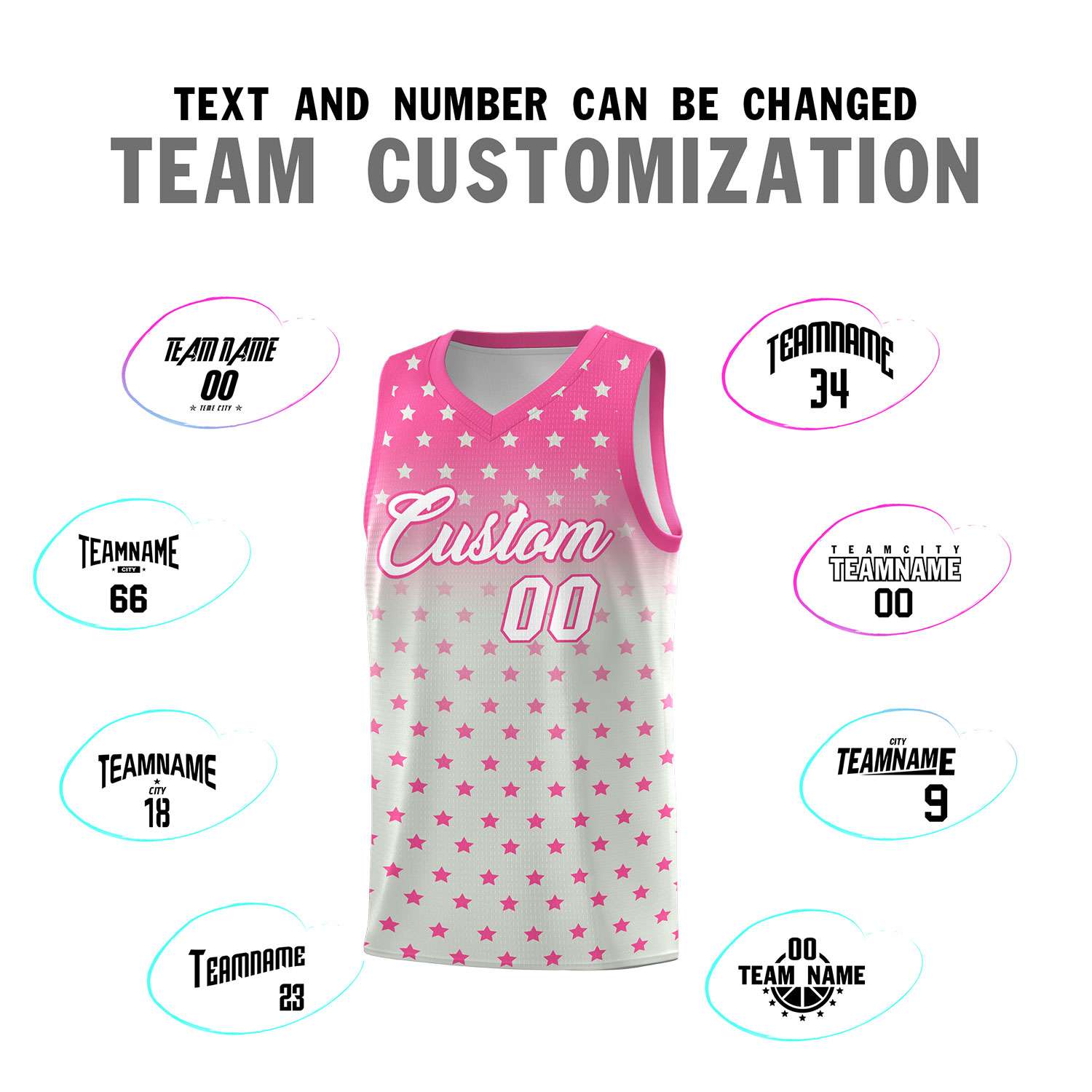 Custom Pink Gray Gradient Start Pattern Basketball Jersey Sets