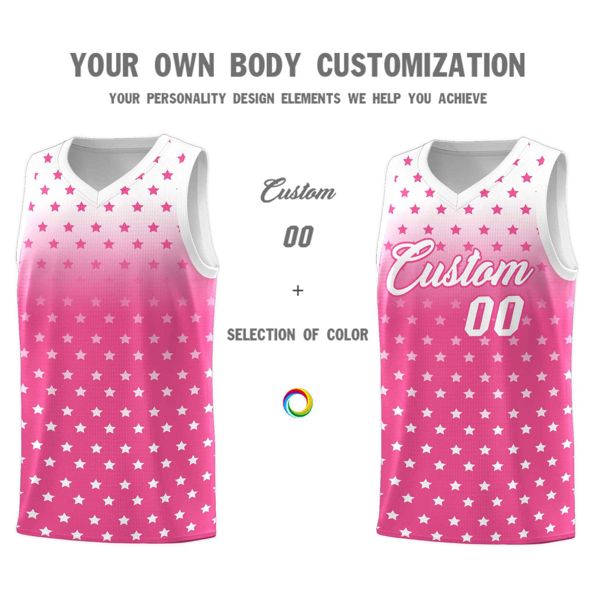 Custom White Pink Gradient Start Pattern Basketball Jersey Sets