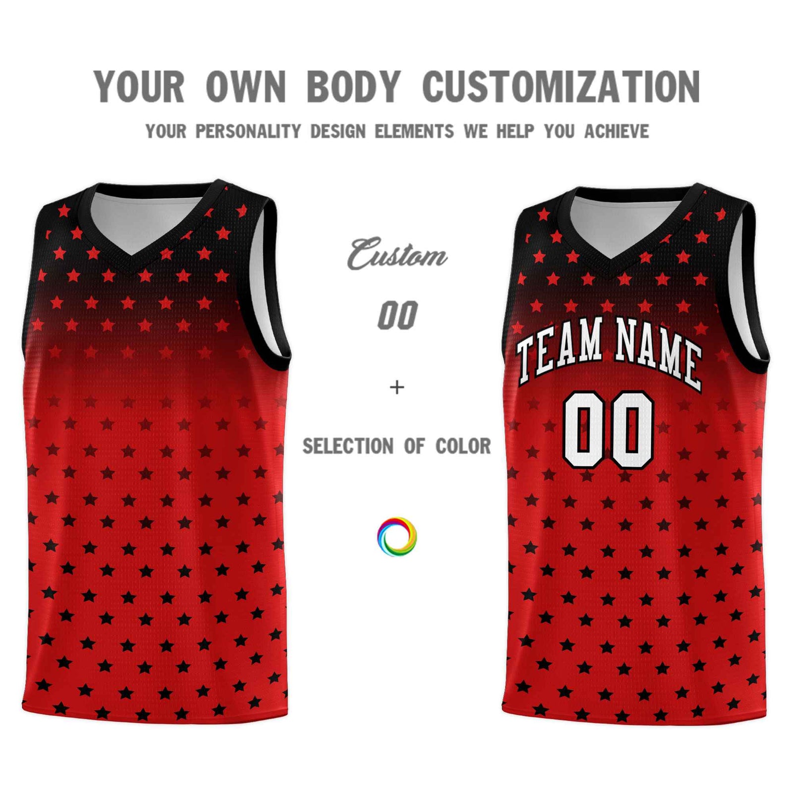 Custom Black Red Gradient Start Pattern Basketball Jersey Sets