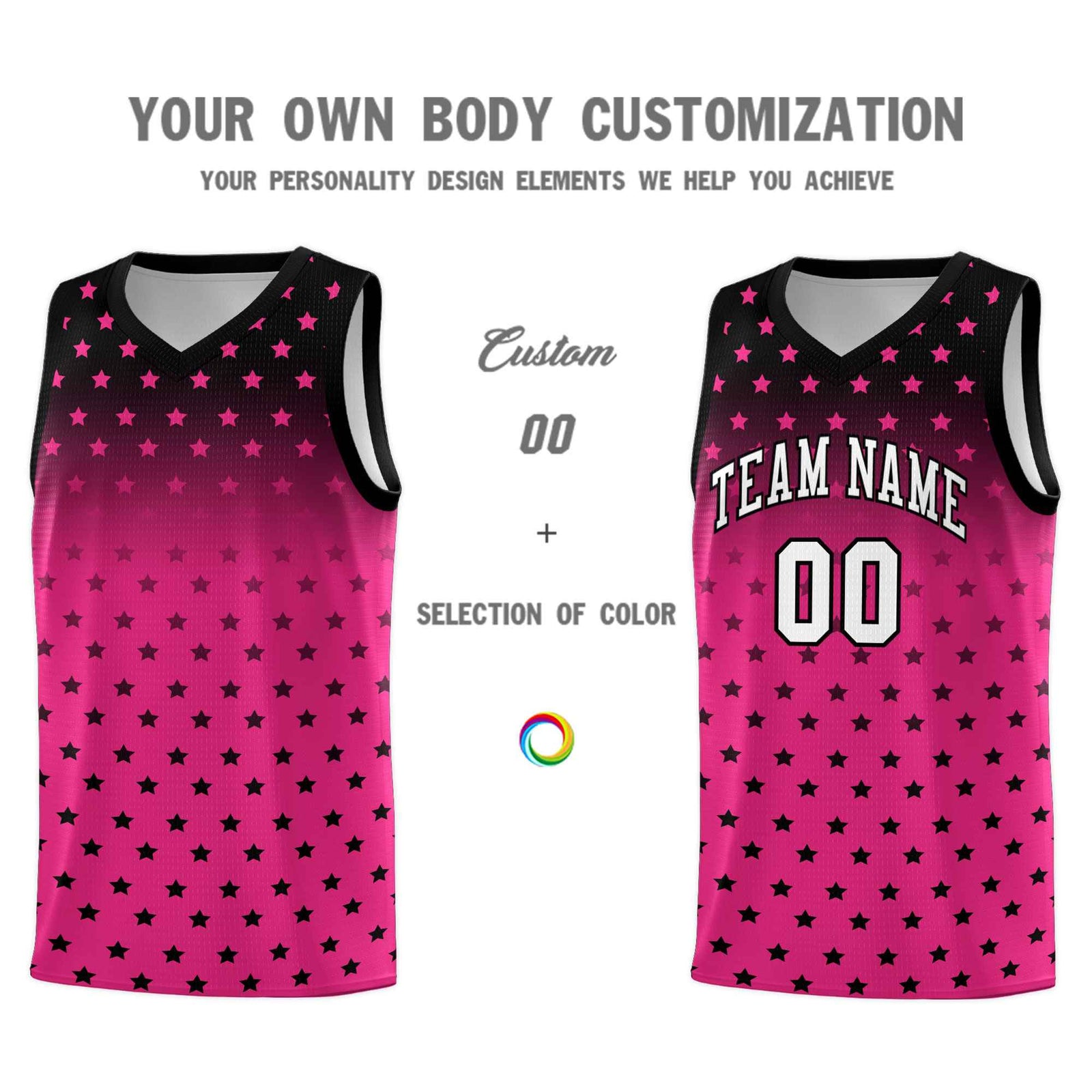 Custom Black Pink Gradient Start Pattern Basketball Jersey Sets